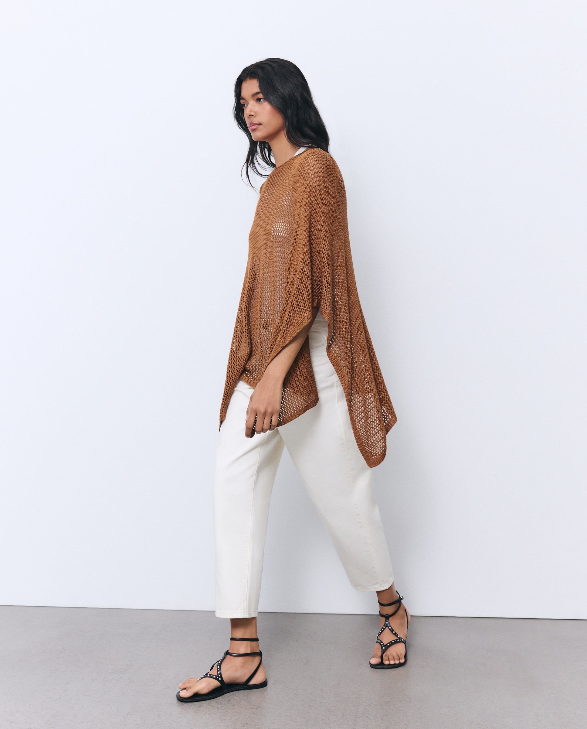Poncho de Malha Aberta 730 Camel-2