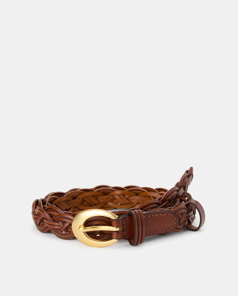 Cinto Entrançado com Detalhe Metálico Castanho-1