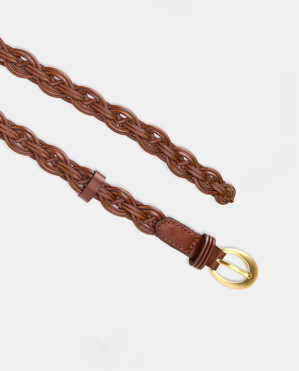 Cinto Entrançado com Detalhe Metálico Castanho-2