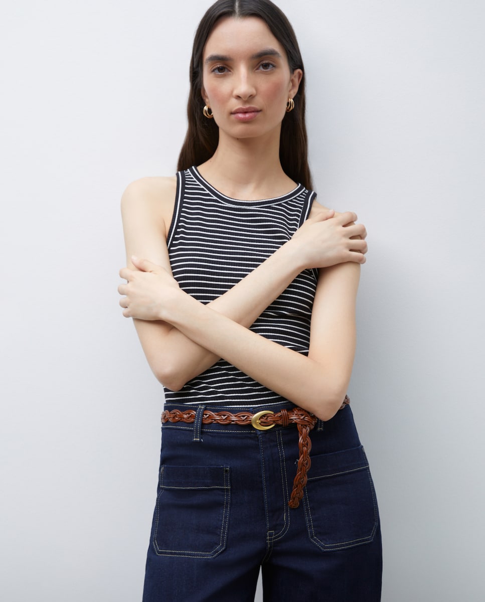 Cinto Entrançado com Detalhe Metálico Castanho-3