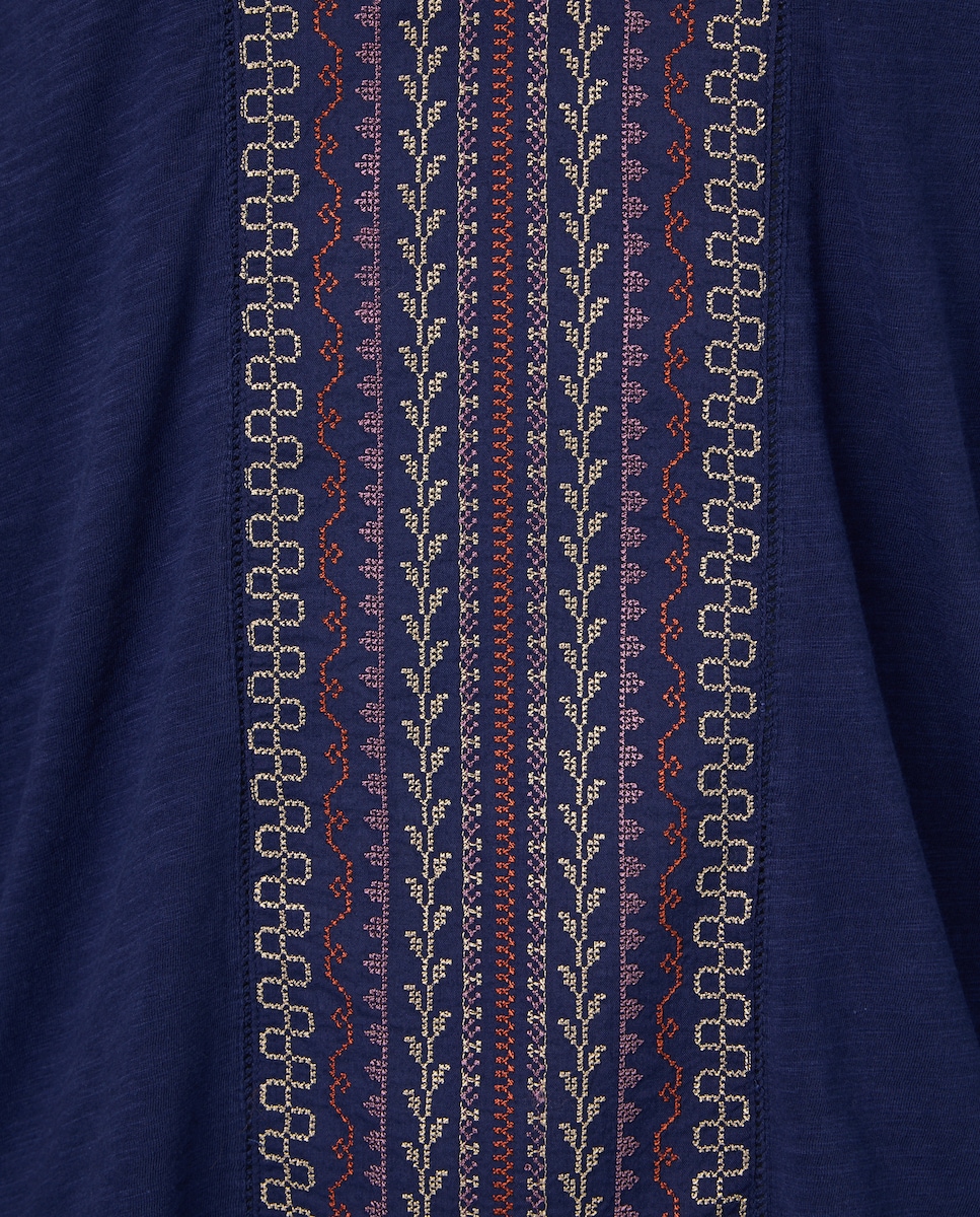 Camisola Bordada com Manga Comprida Azul-marinho-5