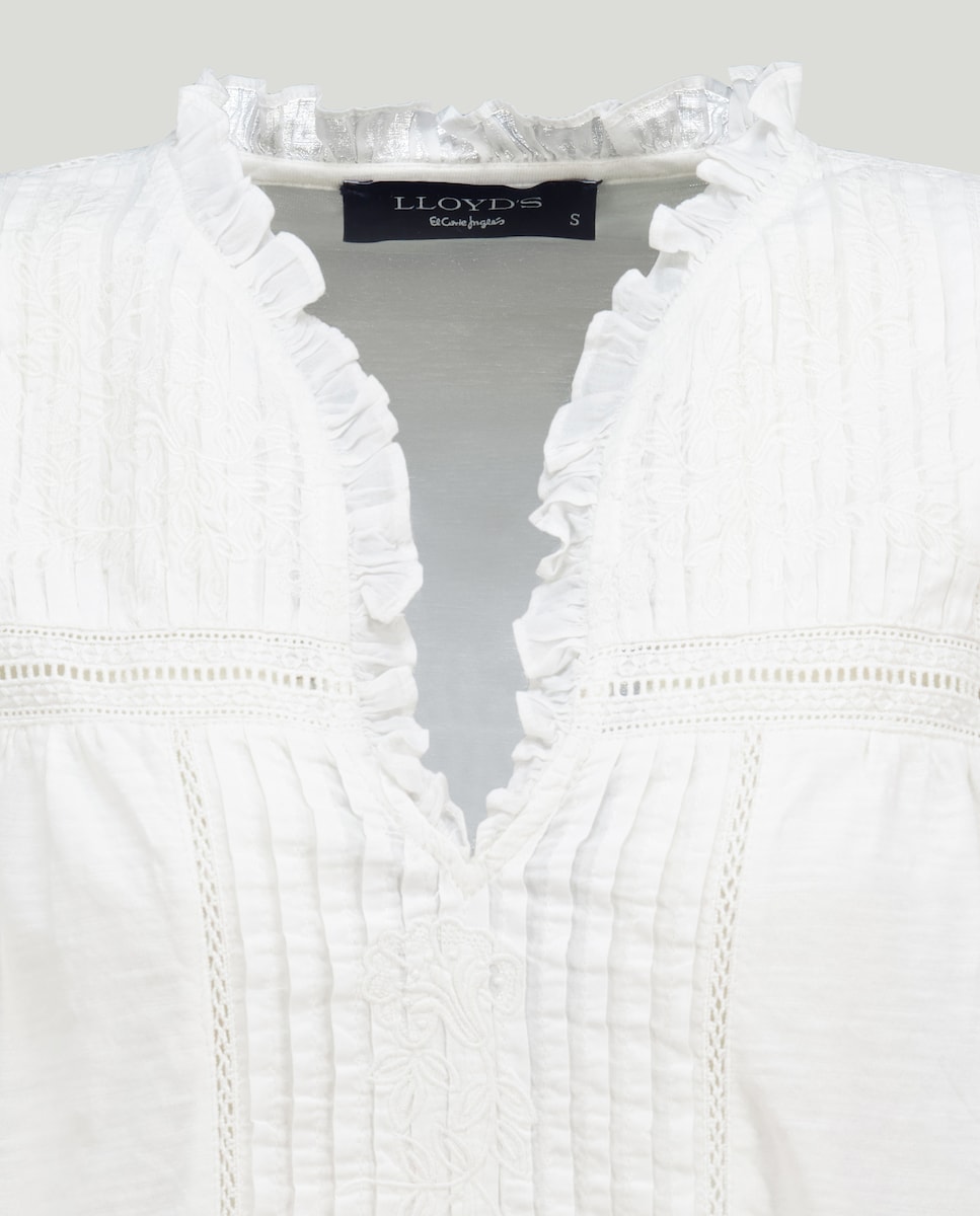 Camisola de Manga Comprida com Decote em Bico e Folho 120 Cru-5