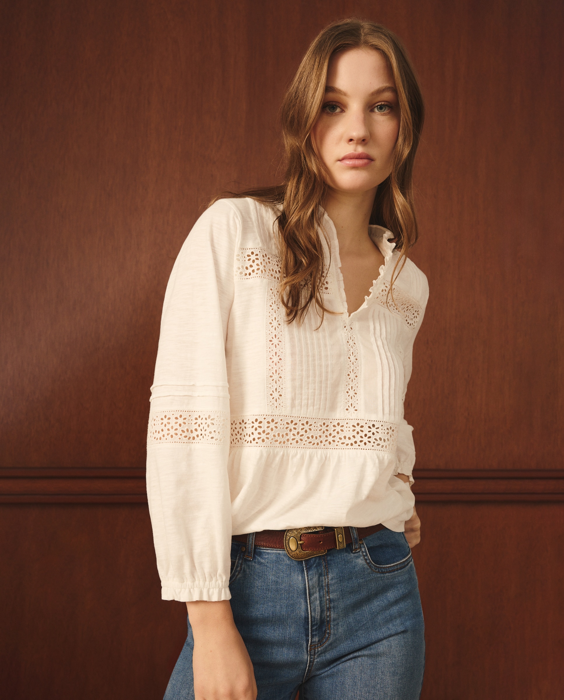 Camiseta de mujer encajes y botones - Lloyd's - 120 Crudo 120 Crudo-3