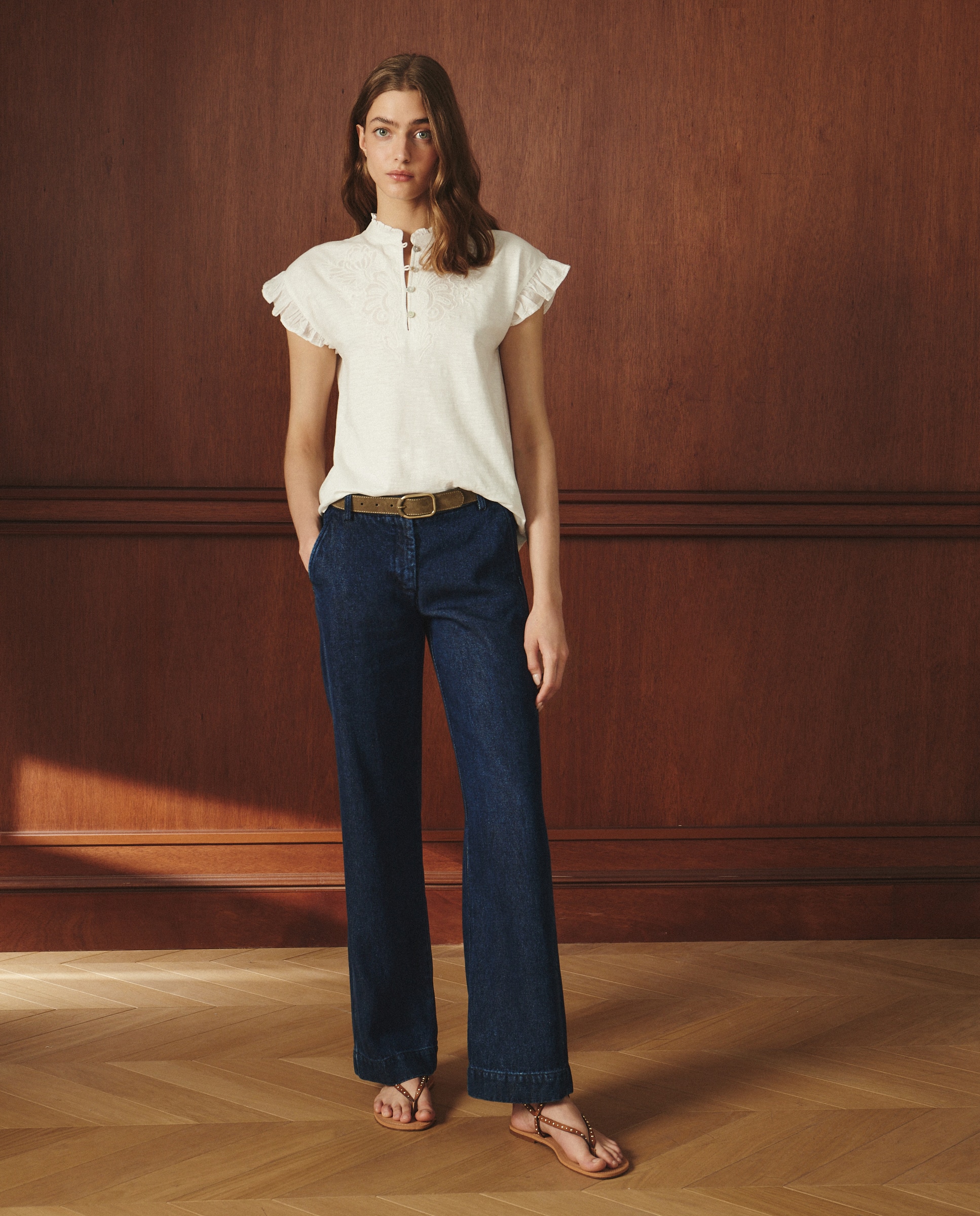 T-shirt lisa de manga curta Branco-marfim-1