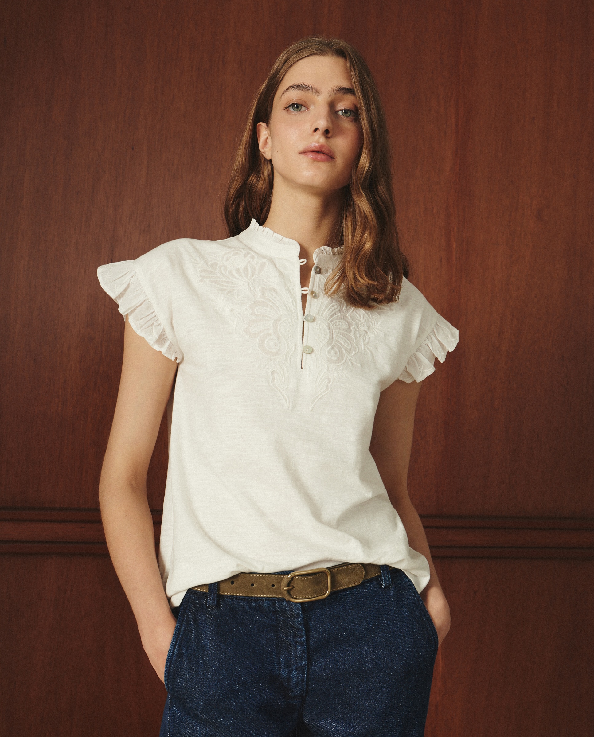 T-shirt lisa de manga curta Branco-marfim-2