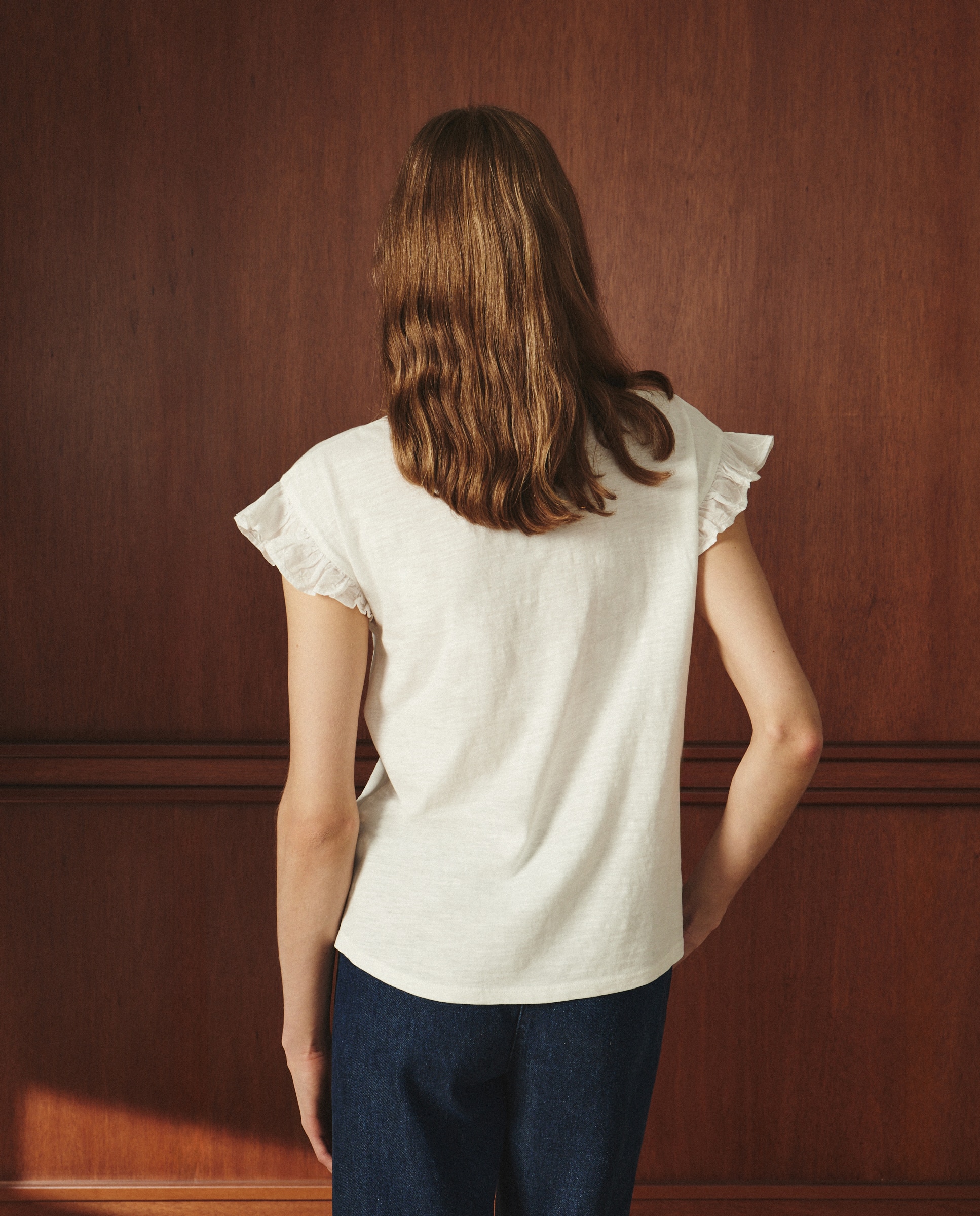 T-shirt lisa de manga curta Branco-marfim-3