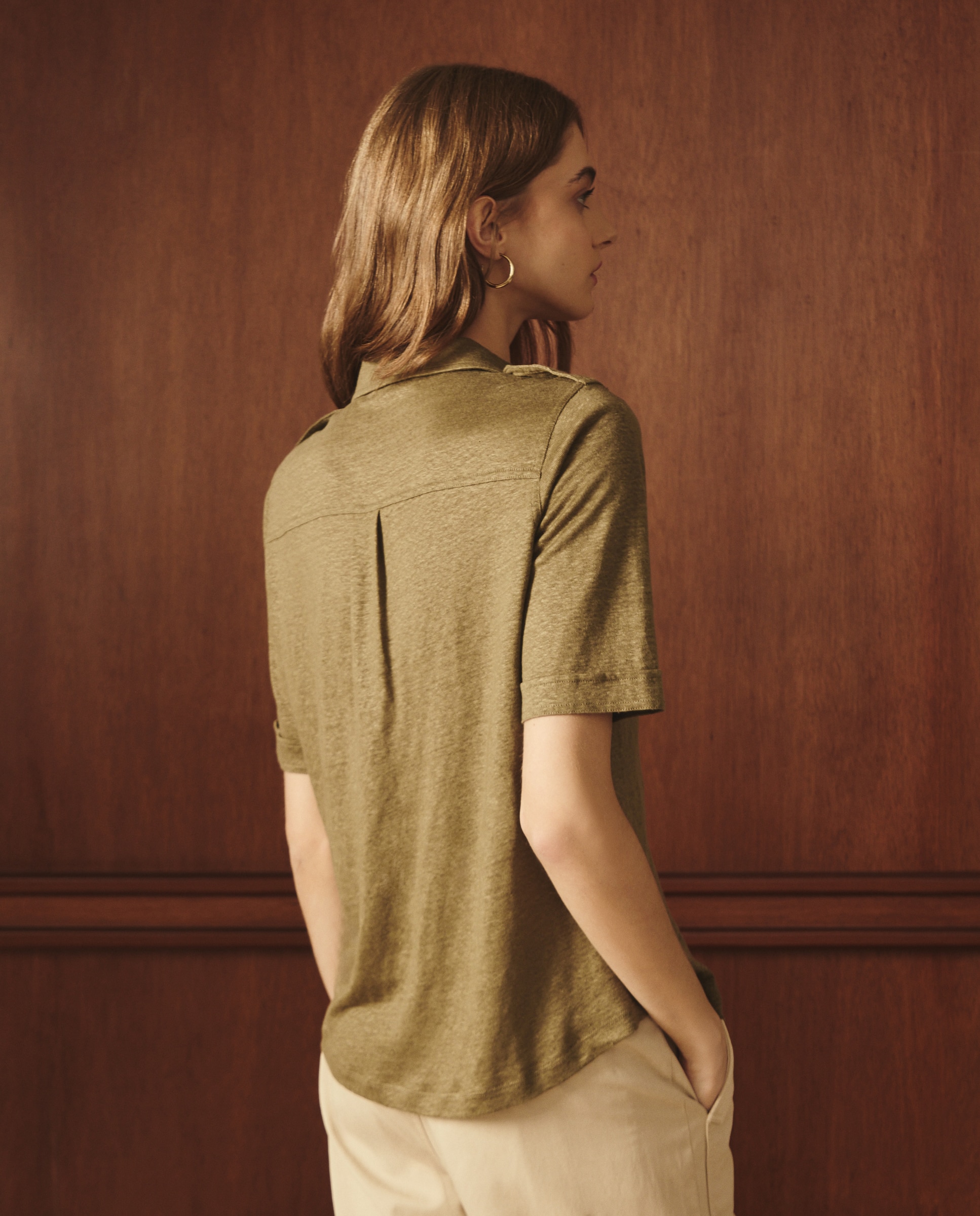 T-shirt 100% Linho com Bolso no Peito 520 Caqui-3