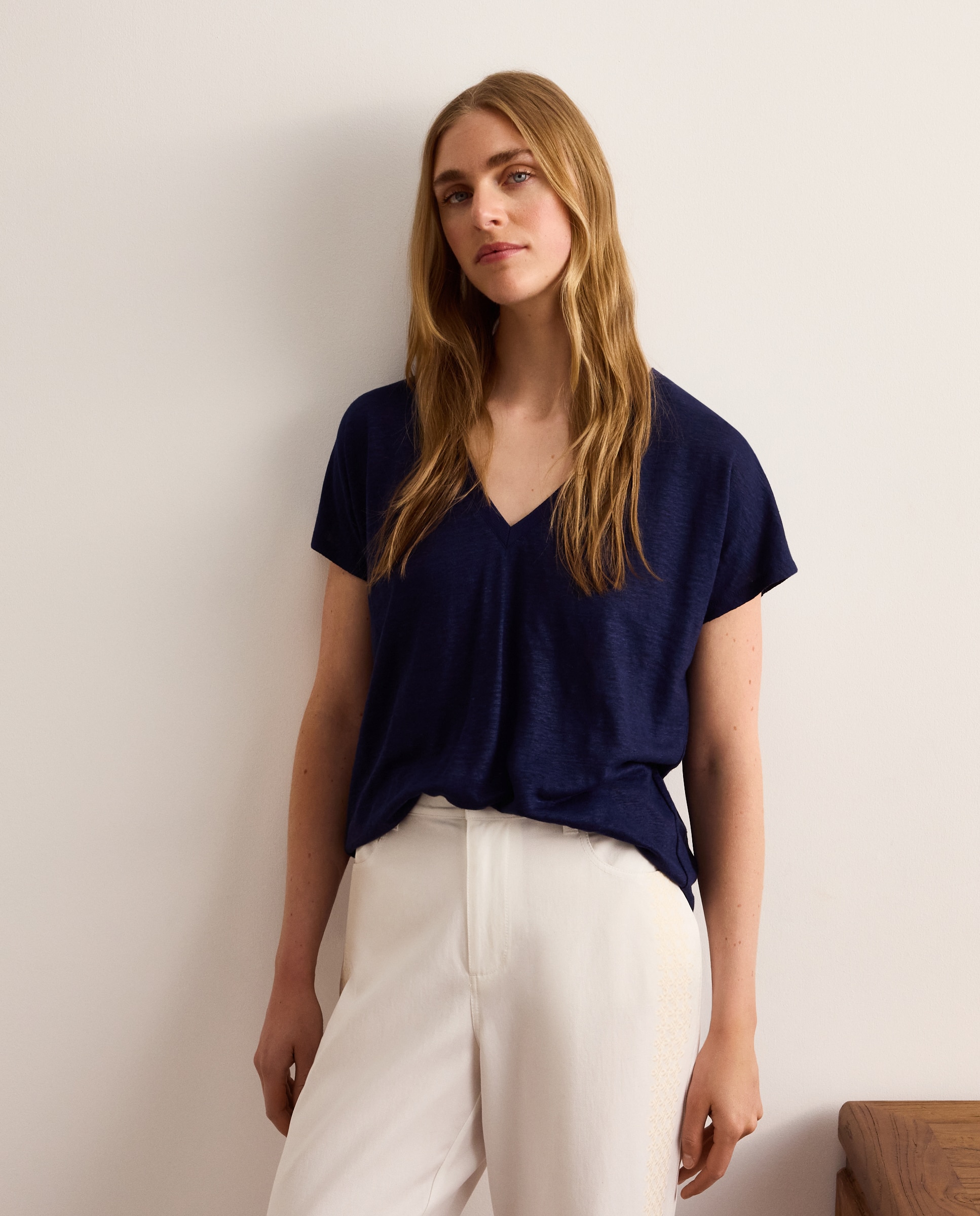Camiseta de mujer de lino con manga caída en pico - Lloyd's - Azul marino Azul marino-2