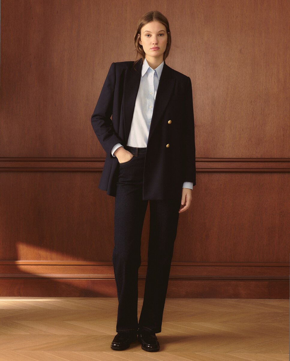 Blazer de Lã Liso Azul-marinho-2