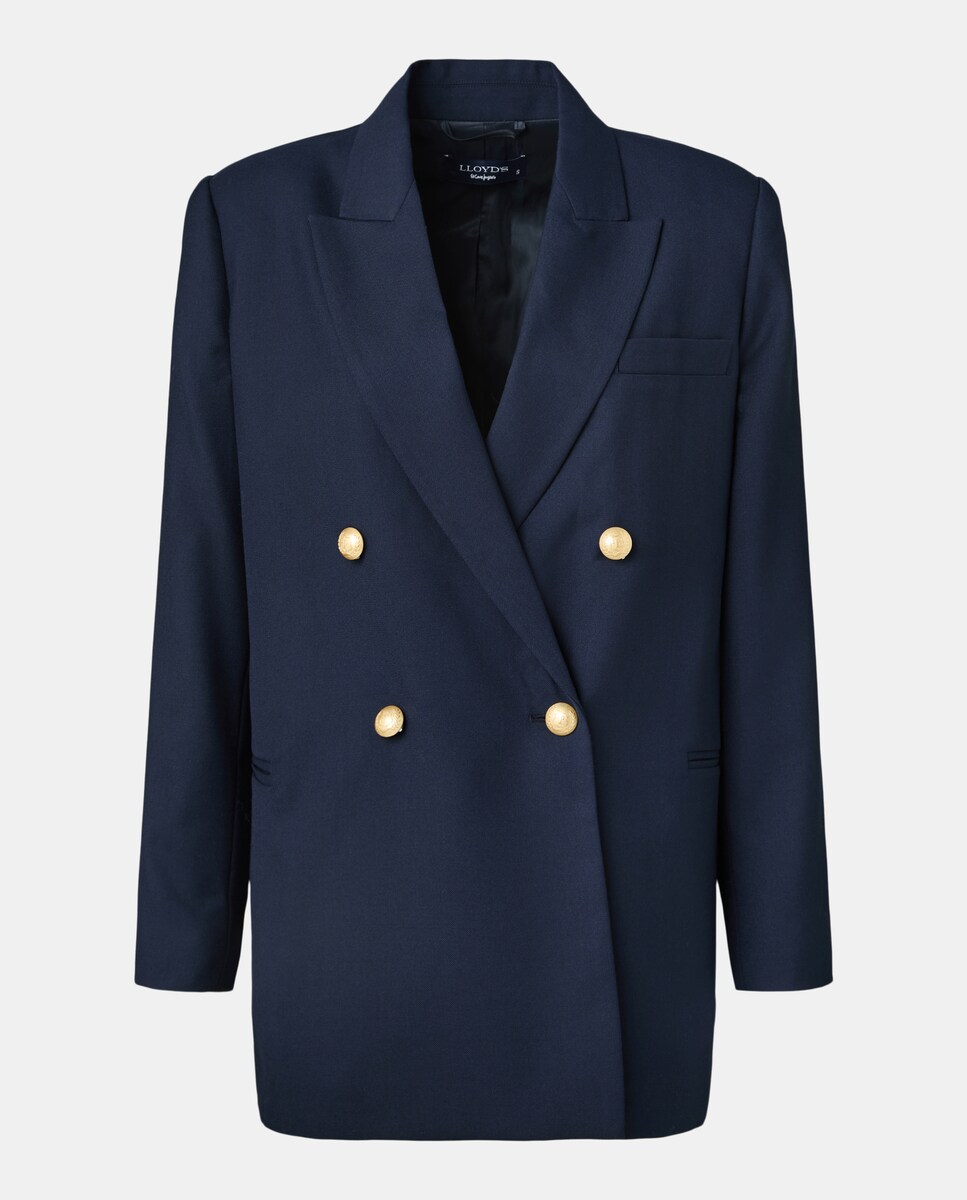 Blazer de Lã Liso Azul-marinho-4