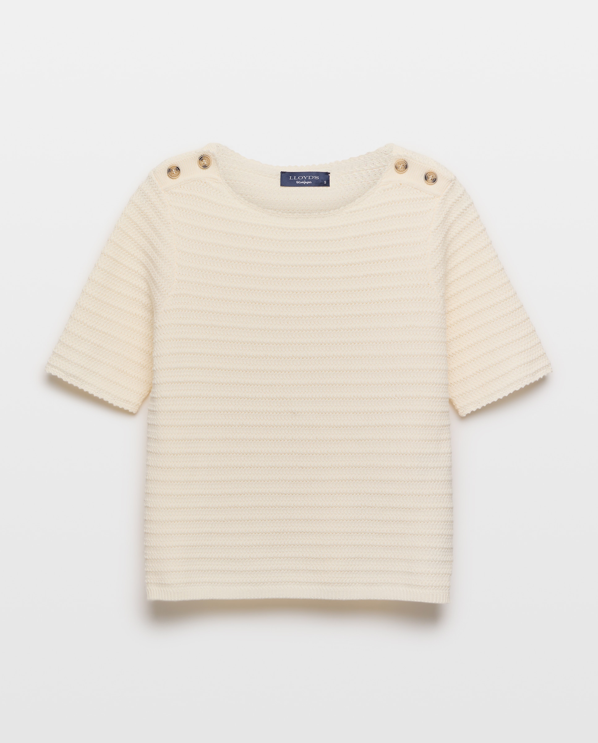 Camisola de Malha às Riscas com Botões no Ombro Branco-marfim-5