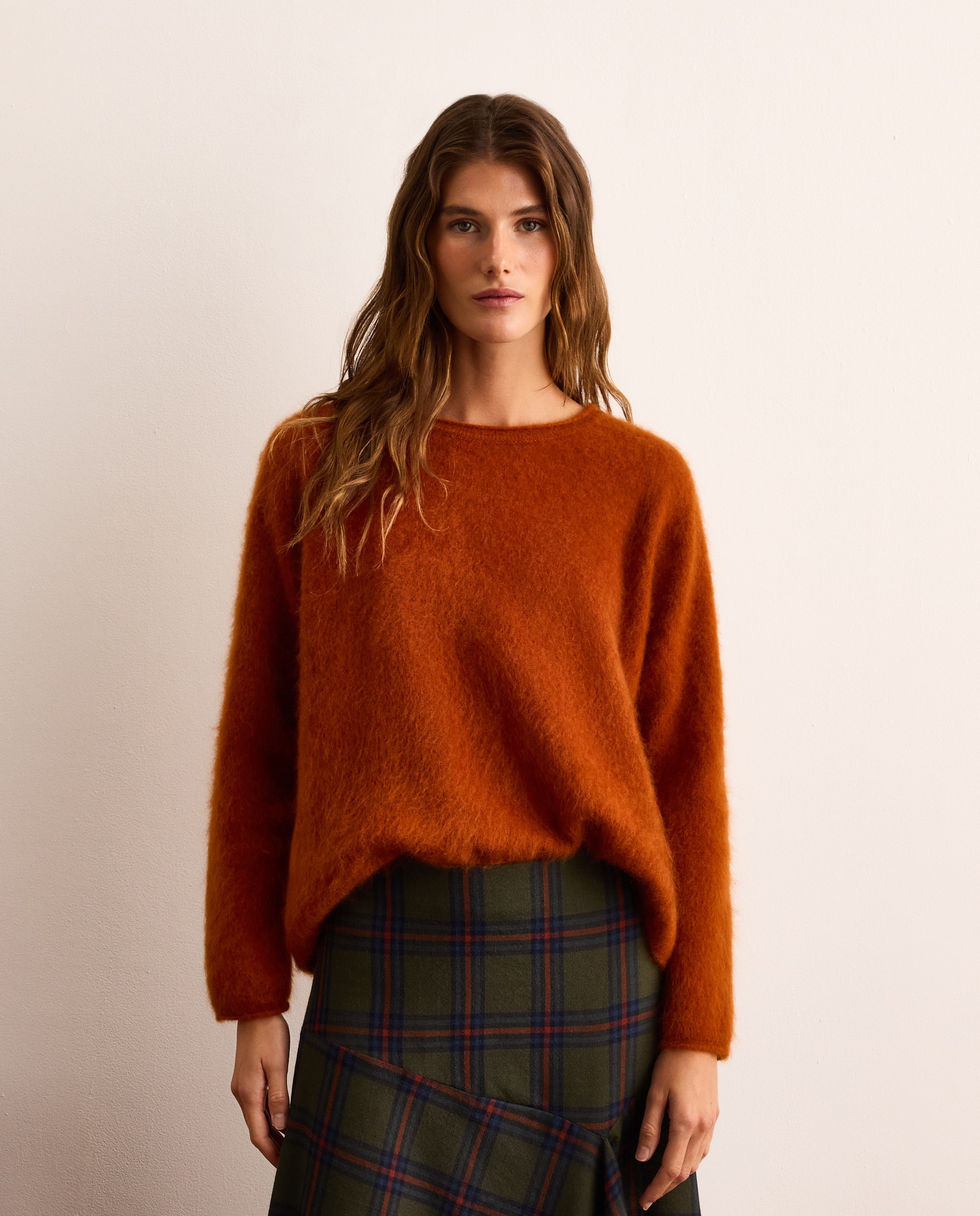 Jersey de mujer con cuello caja y detalle de pelo - Lloyd's - Naranja quemado Naranja quemado-1