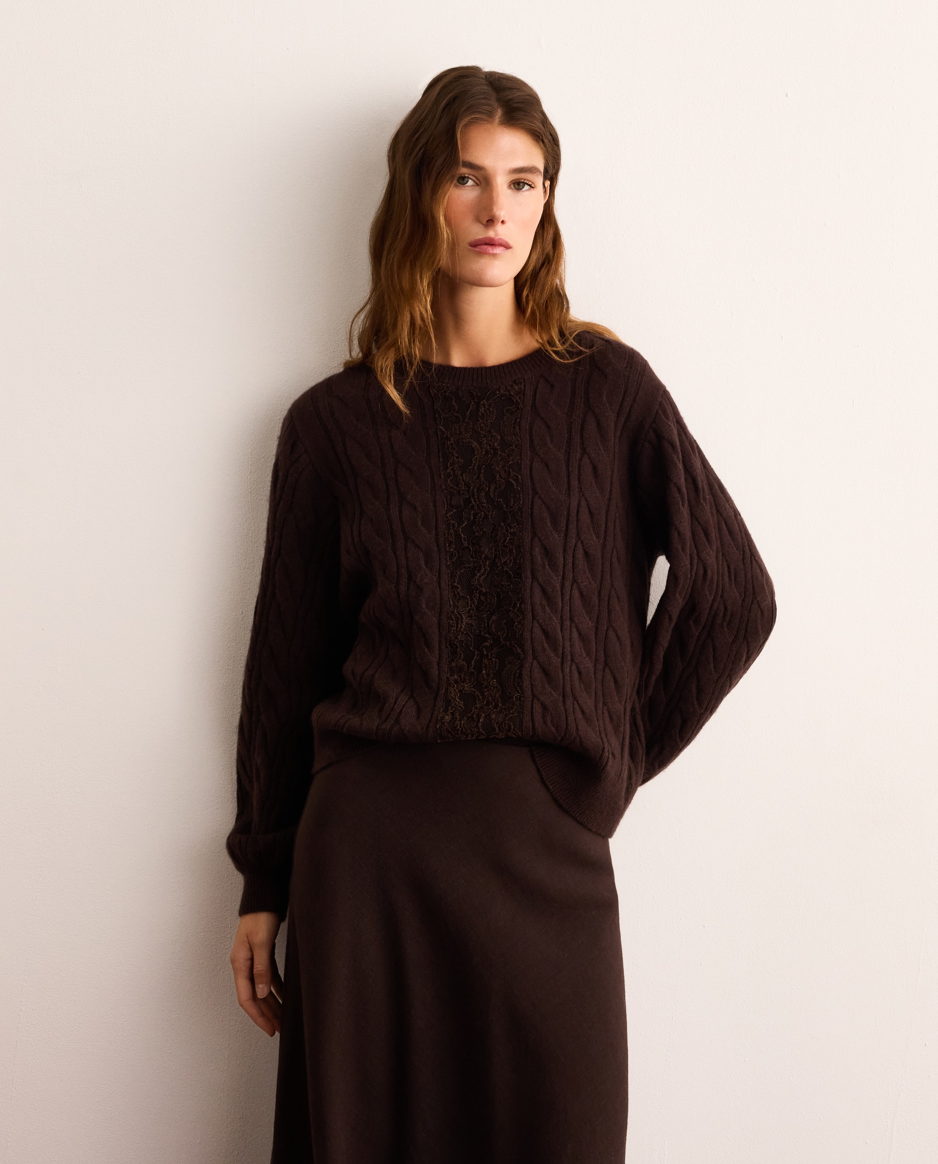 Jersey de mujer ochos encaje - Lloyd's - Marrón Marrón-1