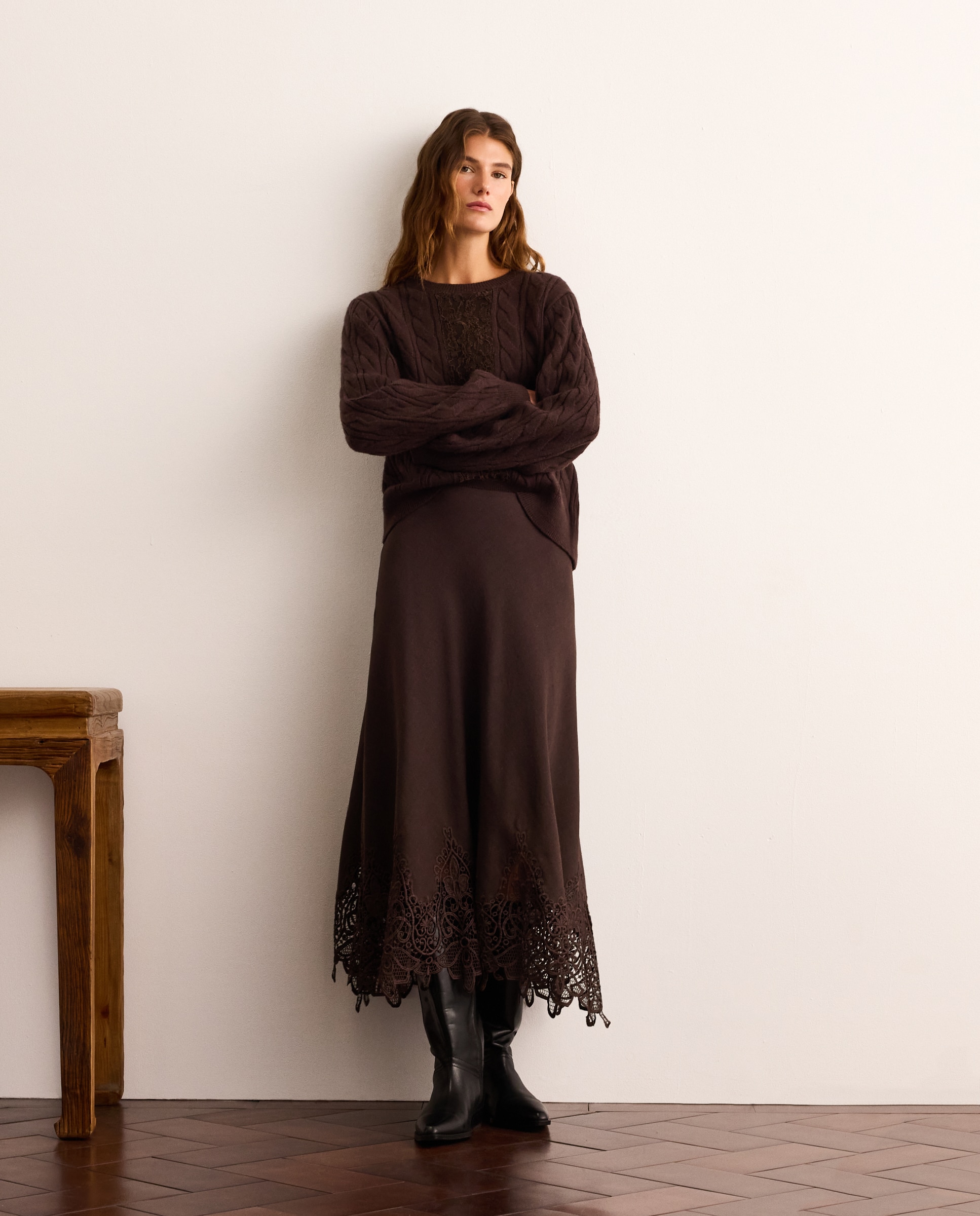 Jersey de mujer ochos encaje - Lloyd's - Marrón Marrón-2
