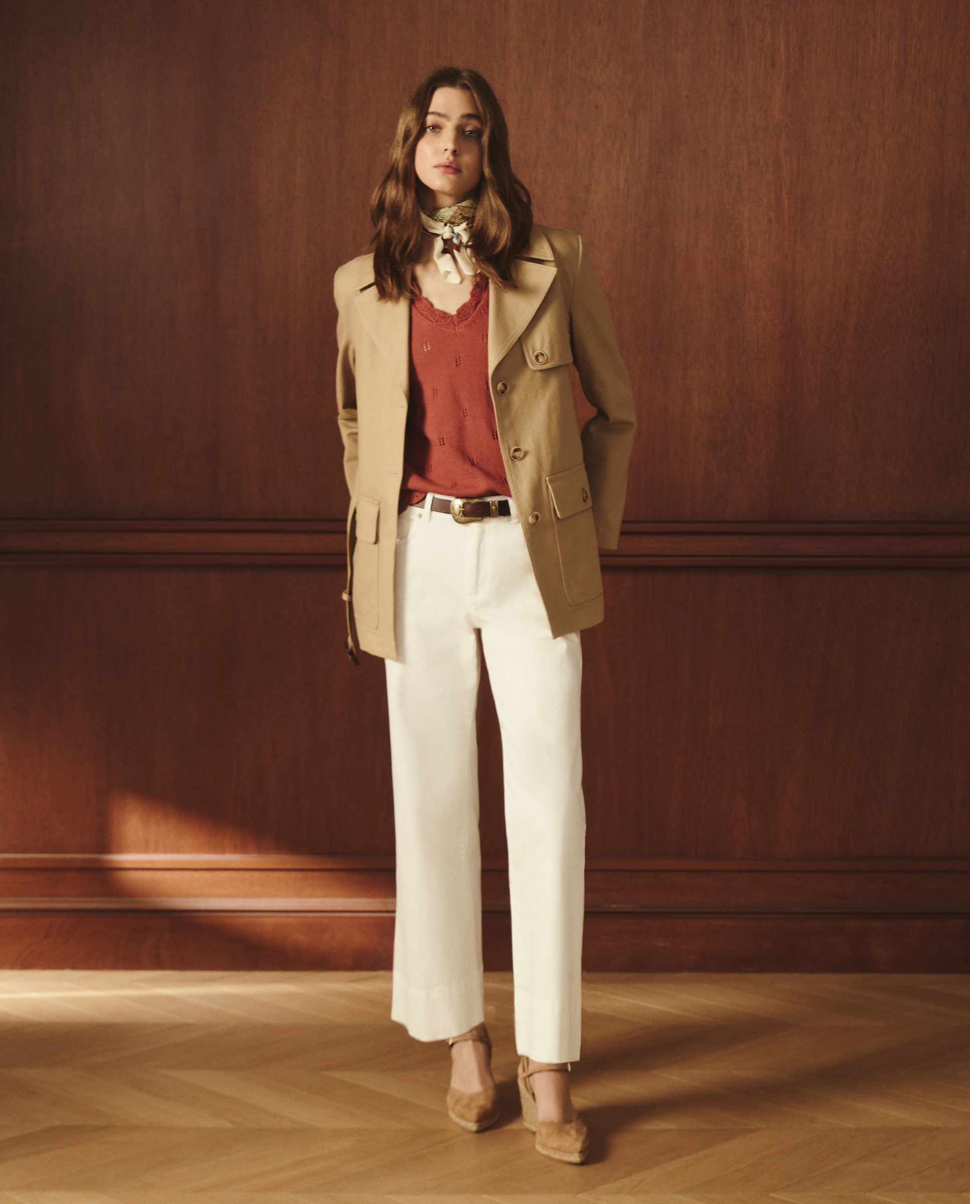 Camisola com Decote em Bico Openwork Terracota-2