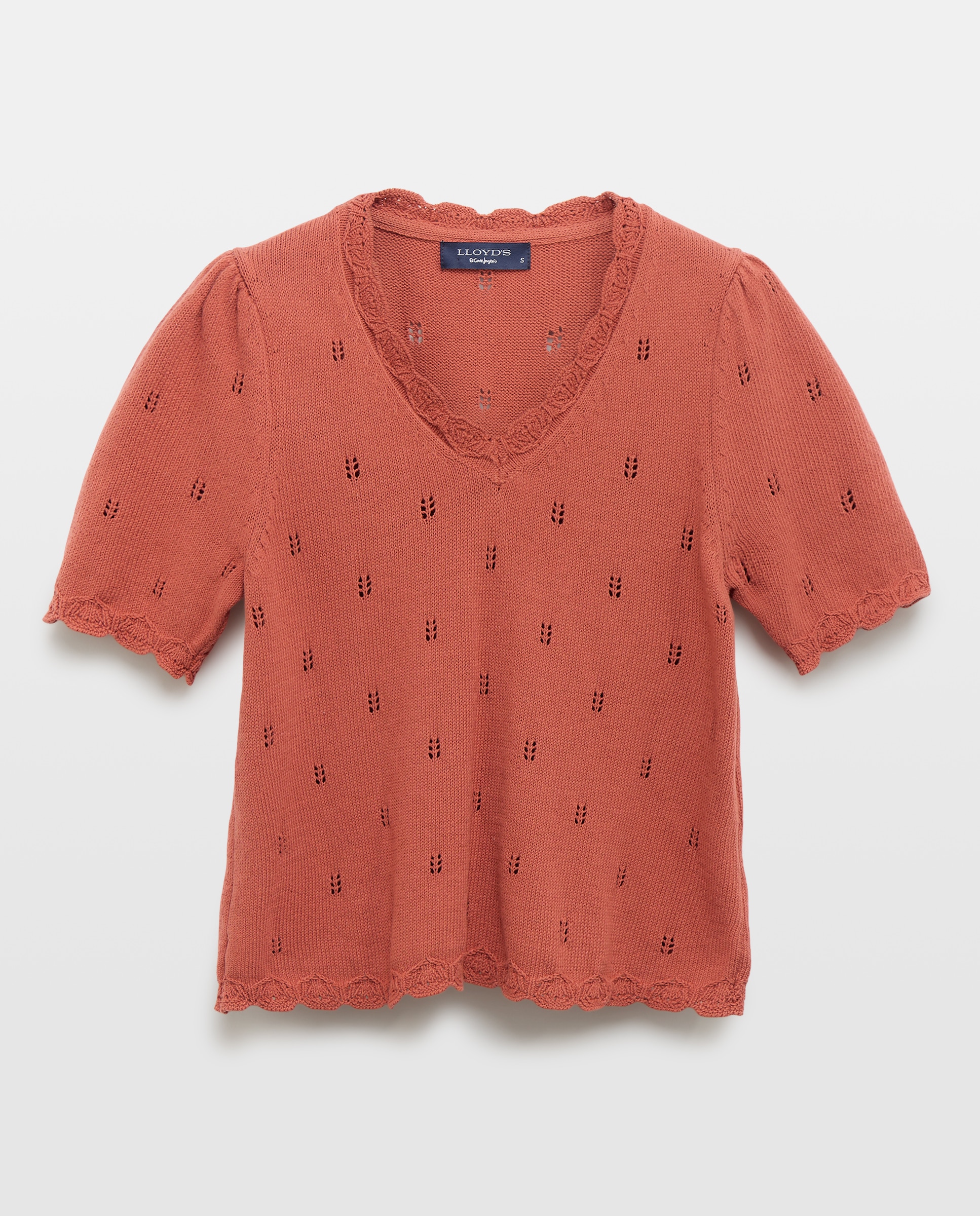 Camisola com Decote em Bico Openwork Terracota-4