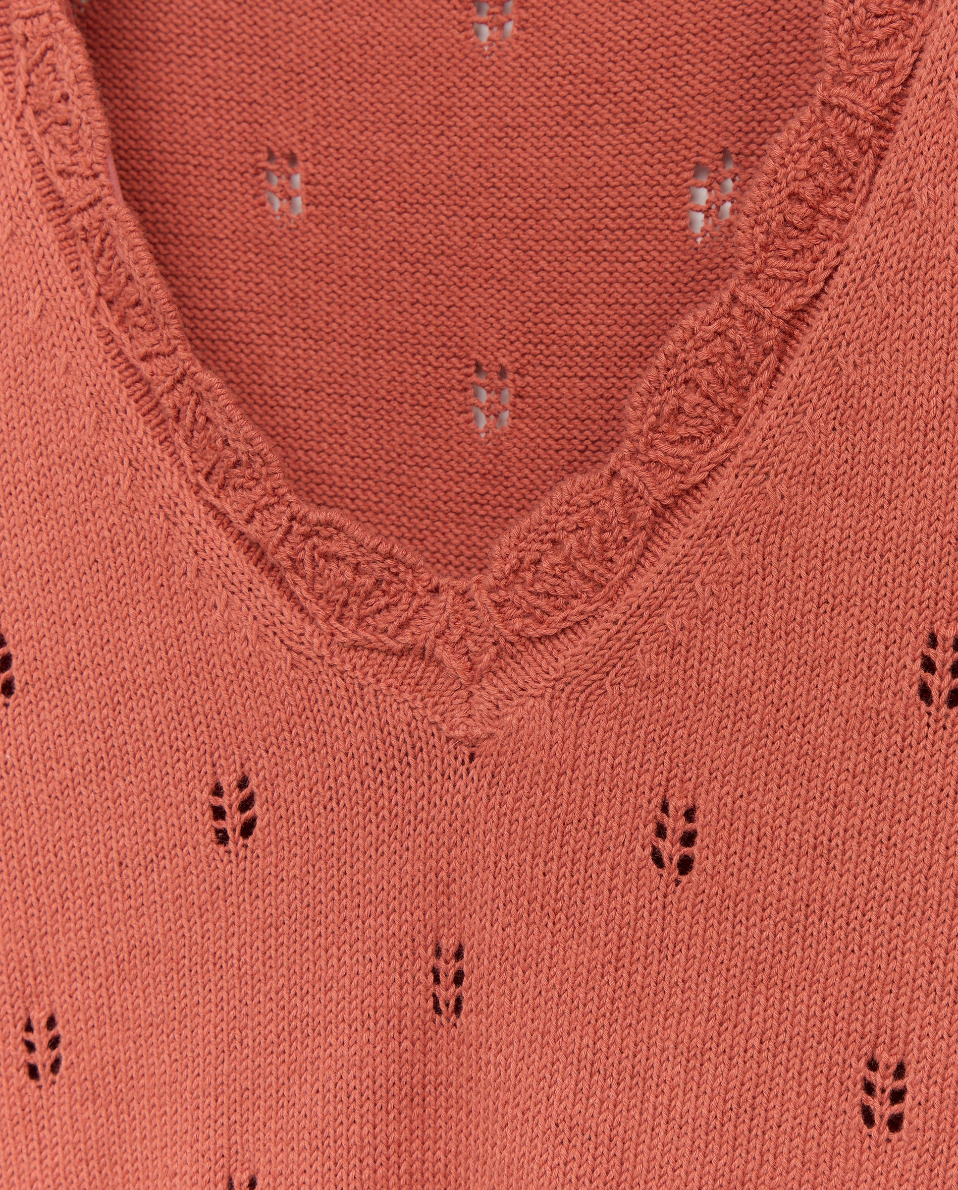 Camisola com Decote em Bico Openwork Terracota-5