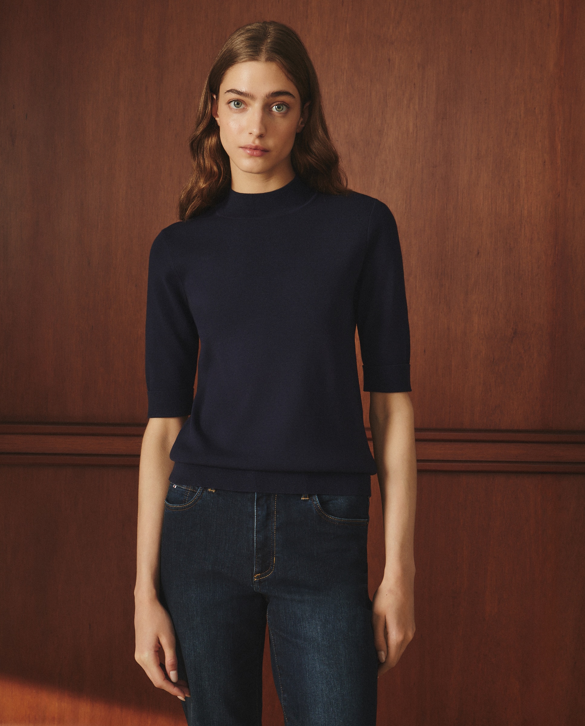 Camisola de Malha Lisa de Viscose Azul-marinho-1