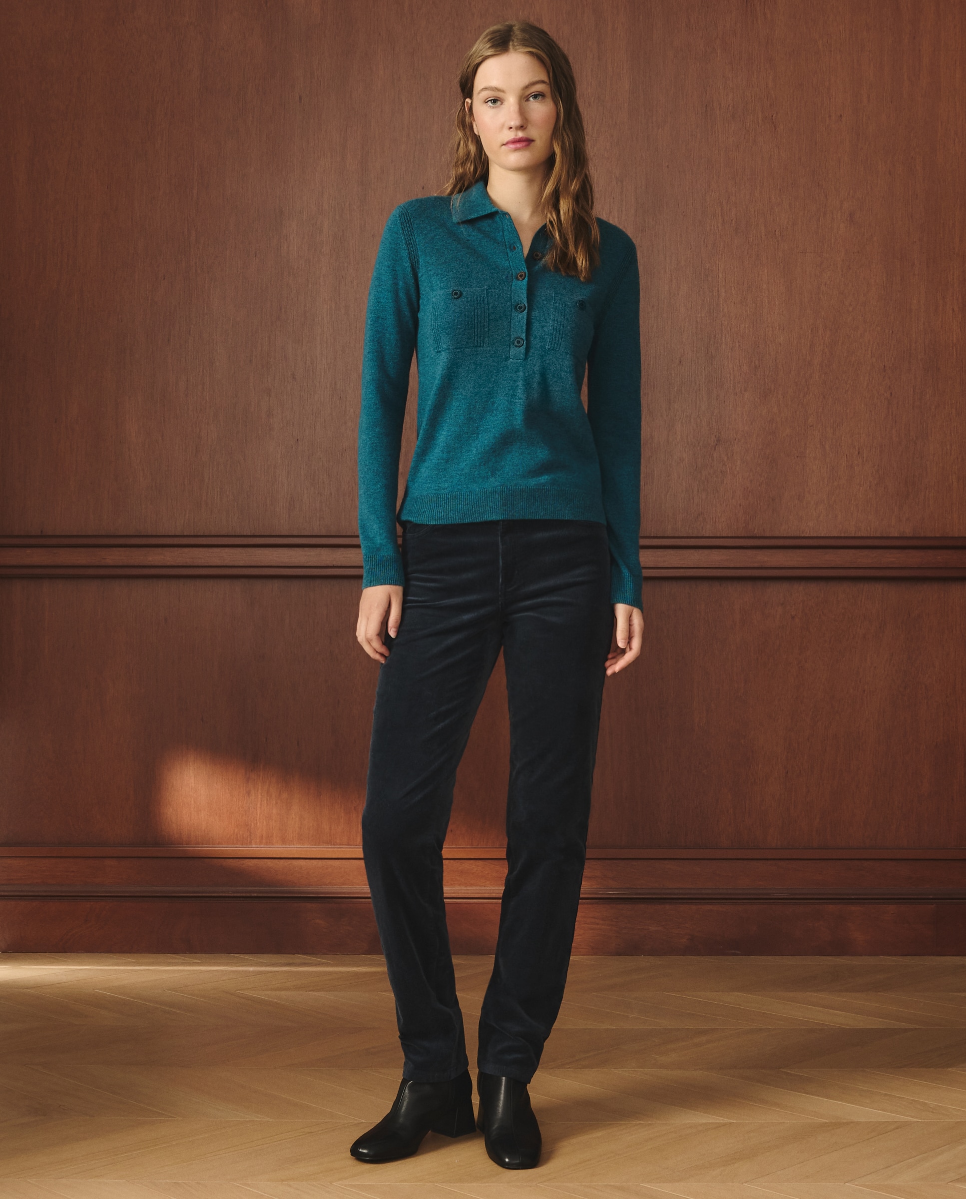 Polo Liso de Manga Comprida Verde Pato-2