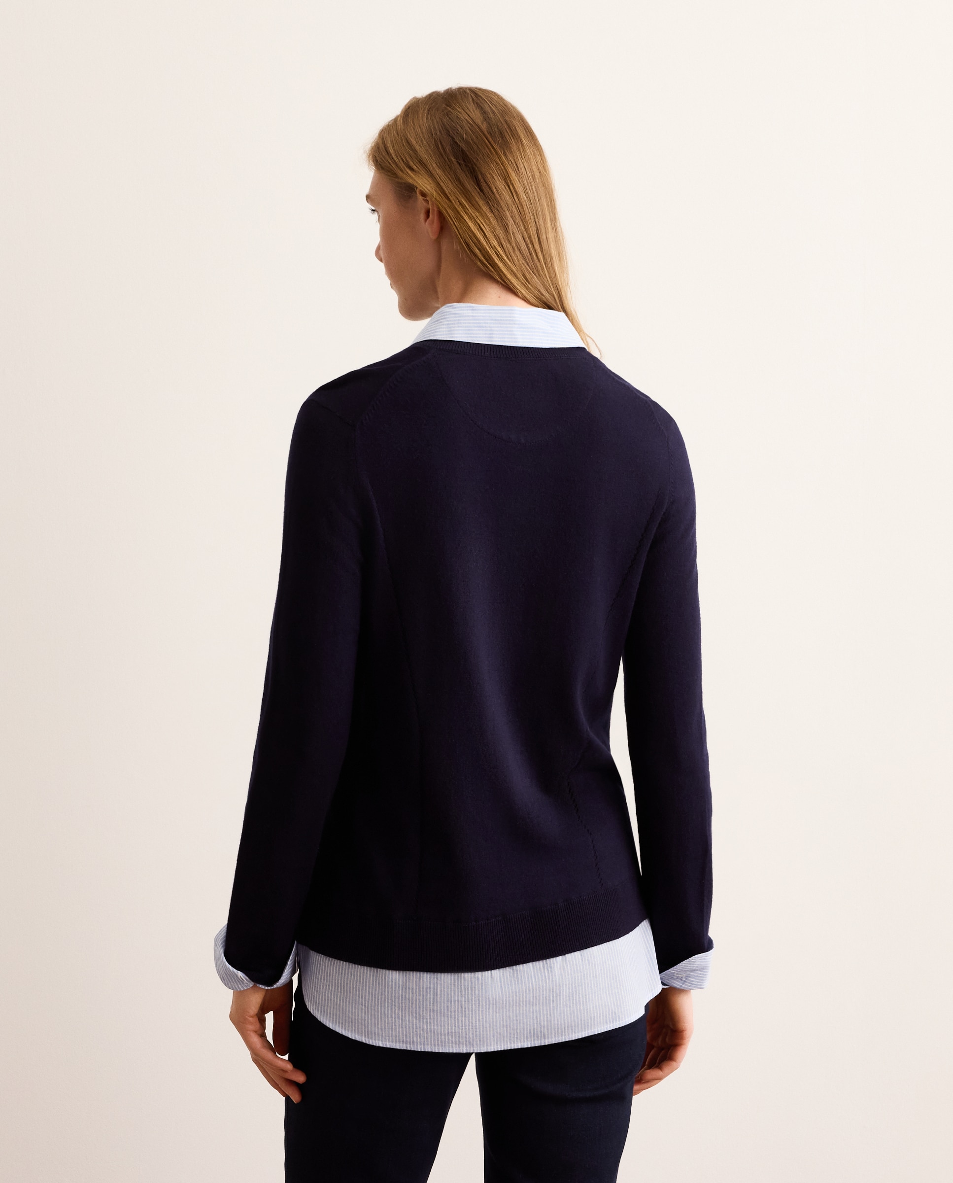 Jersey manga larga de mujer con cuello camisero y faldón rayas - Lloyd's - Azul marino Azul marino-3