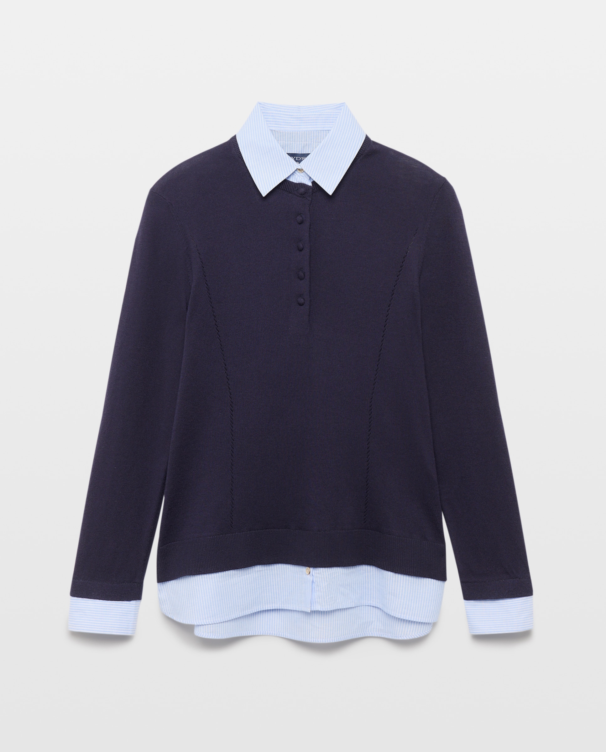 Jersey manga larga de mujer con cuello camisero y faldón rayas - Lloyd's - Azul marino Azul marino-4