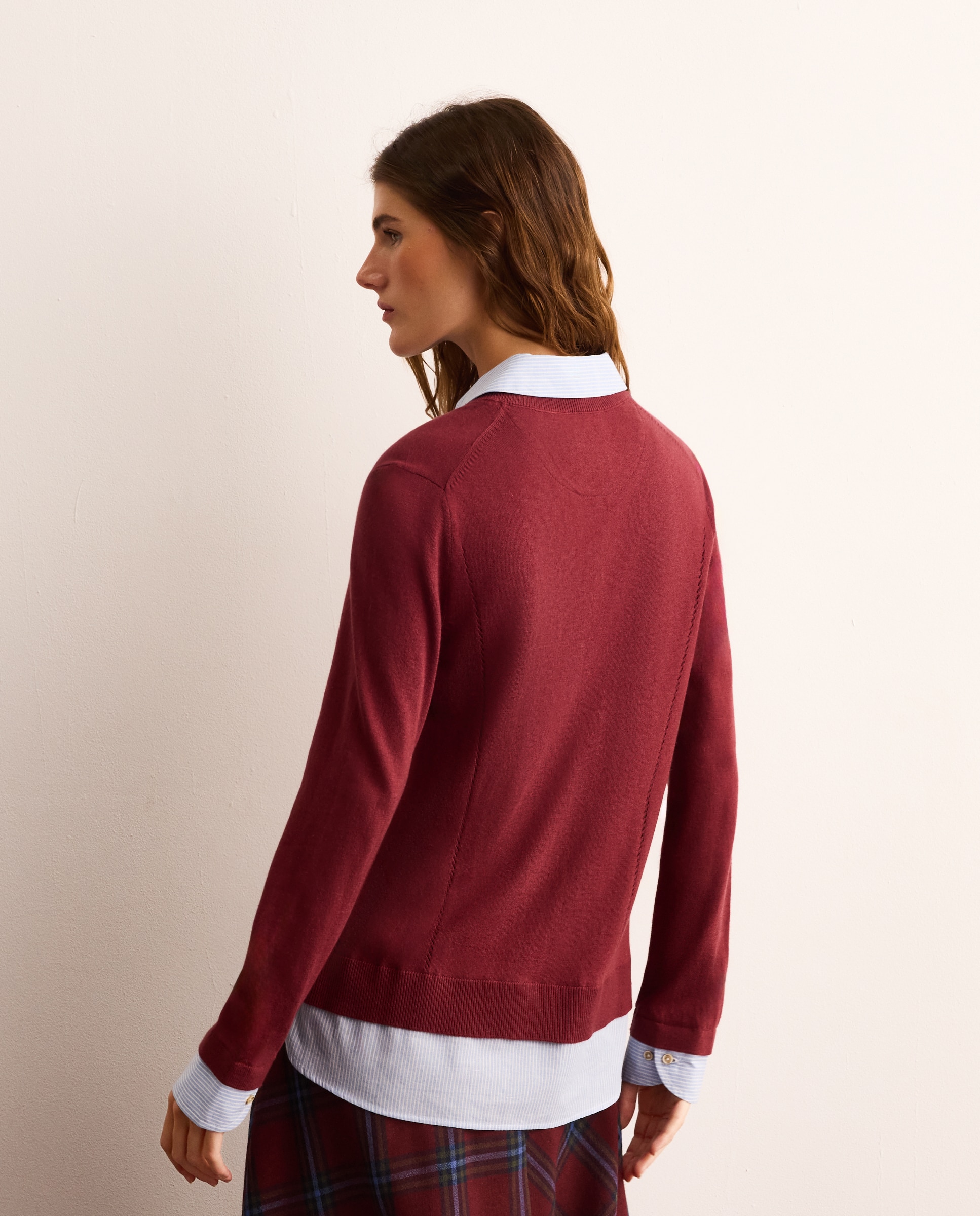Jersey manga larga de mujer con cuello camisero y faldón rayas - Lloyd's - Burdeos Burdeos-3