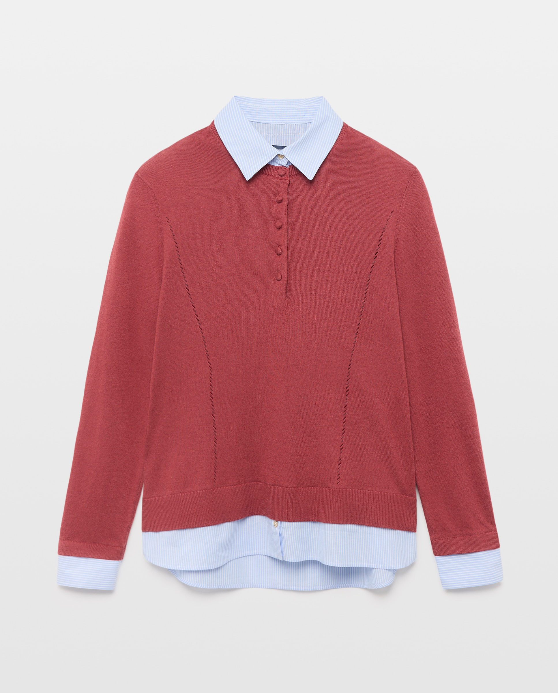 Jersey manga larga de mujer con cuello camisero y faldón rayas - Lloyd's - Burdeos Burdeos-4