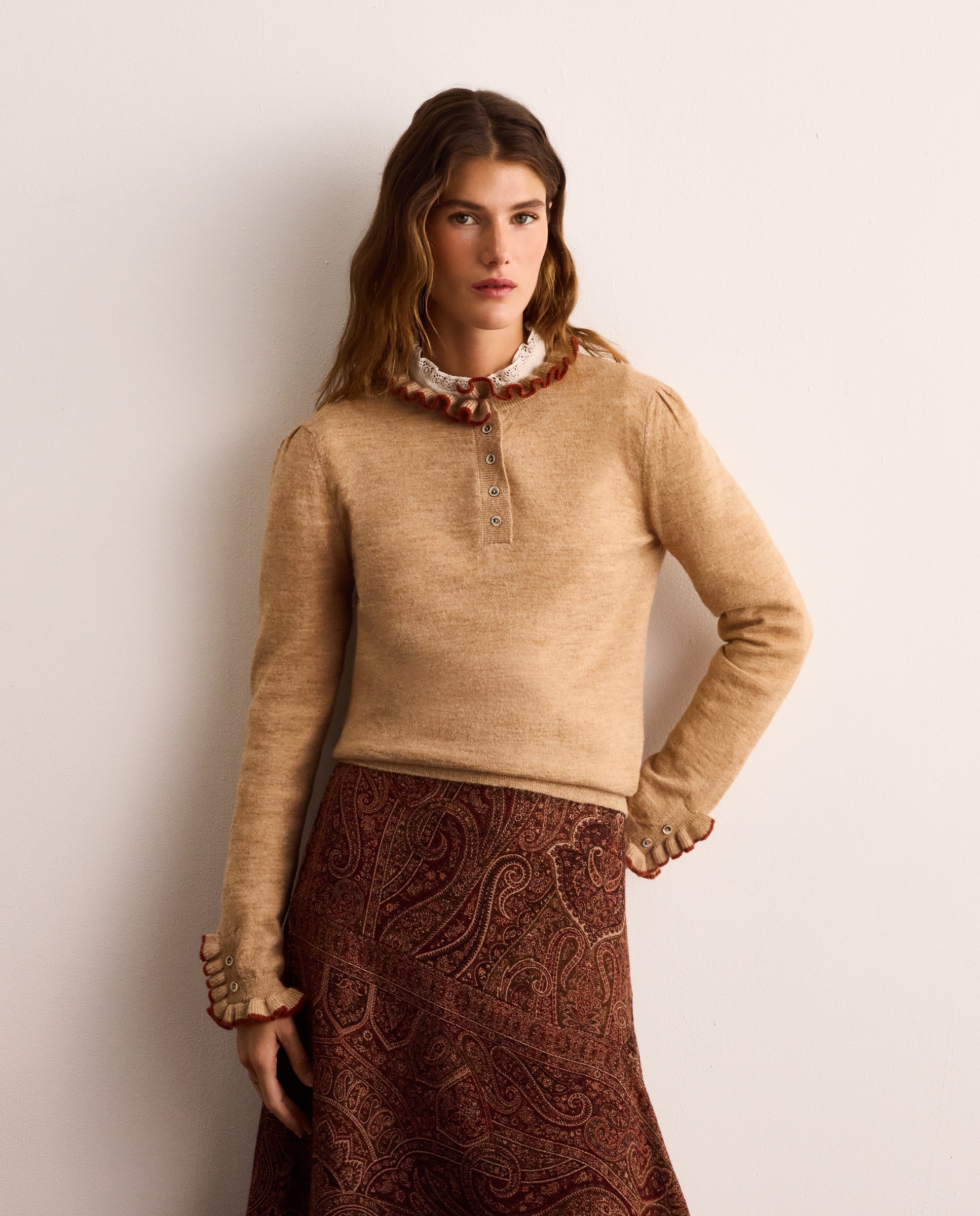 Jersey manga larga de mujer con cuello polo - Lloyd's - Visón claro Visón claro-1