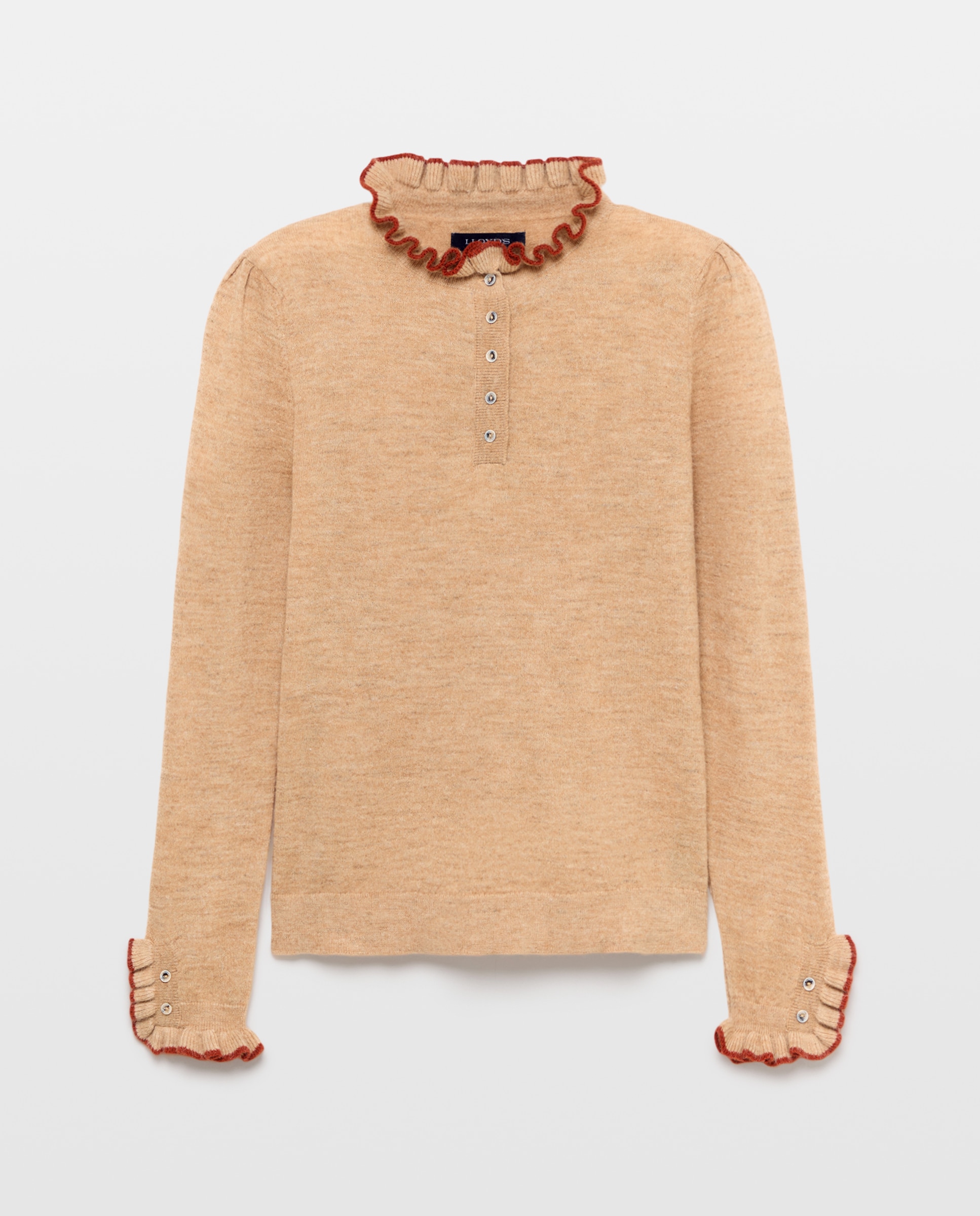Jersey manga larga de mujer con cuello polo - Lloyd's - Visón claro Visón claro-4