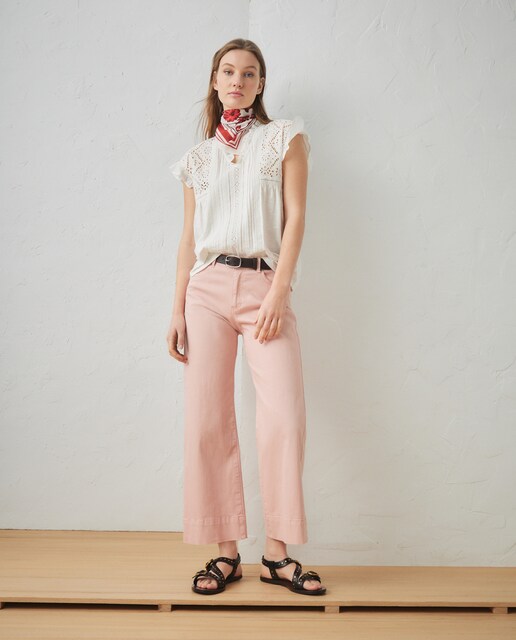 Pantalón cropped de mujer en color liso