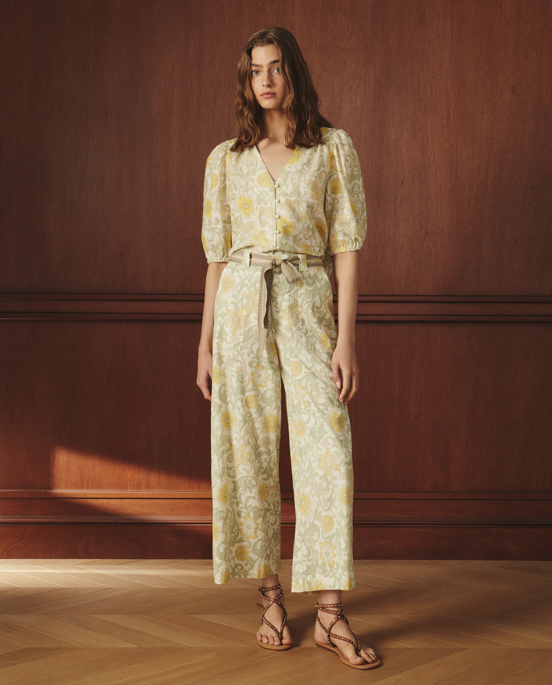 Calças de Algodão Estampadas Amarelo-1