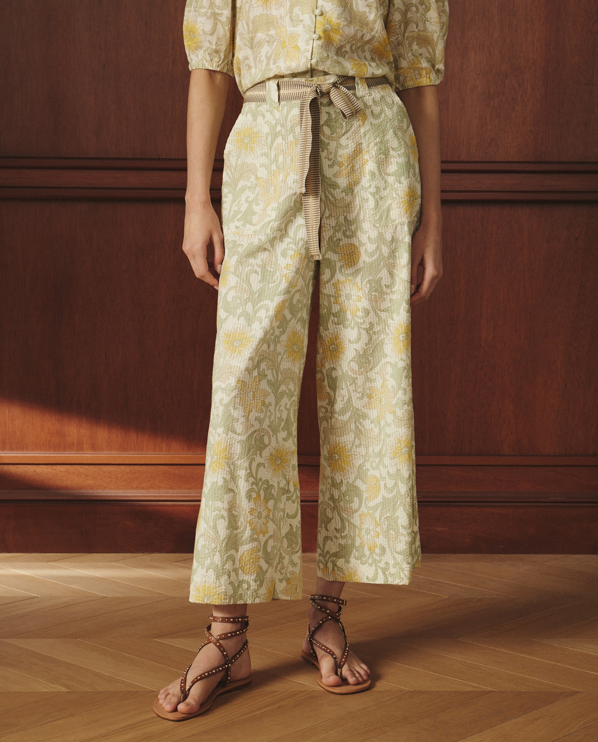 Calças de Algodão Estampadas Amarelo-2