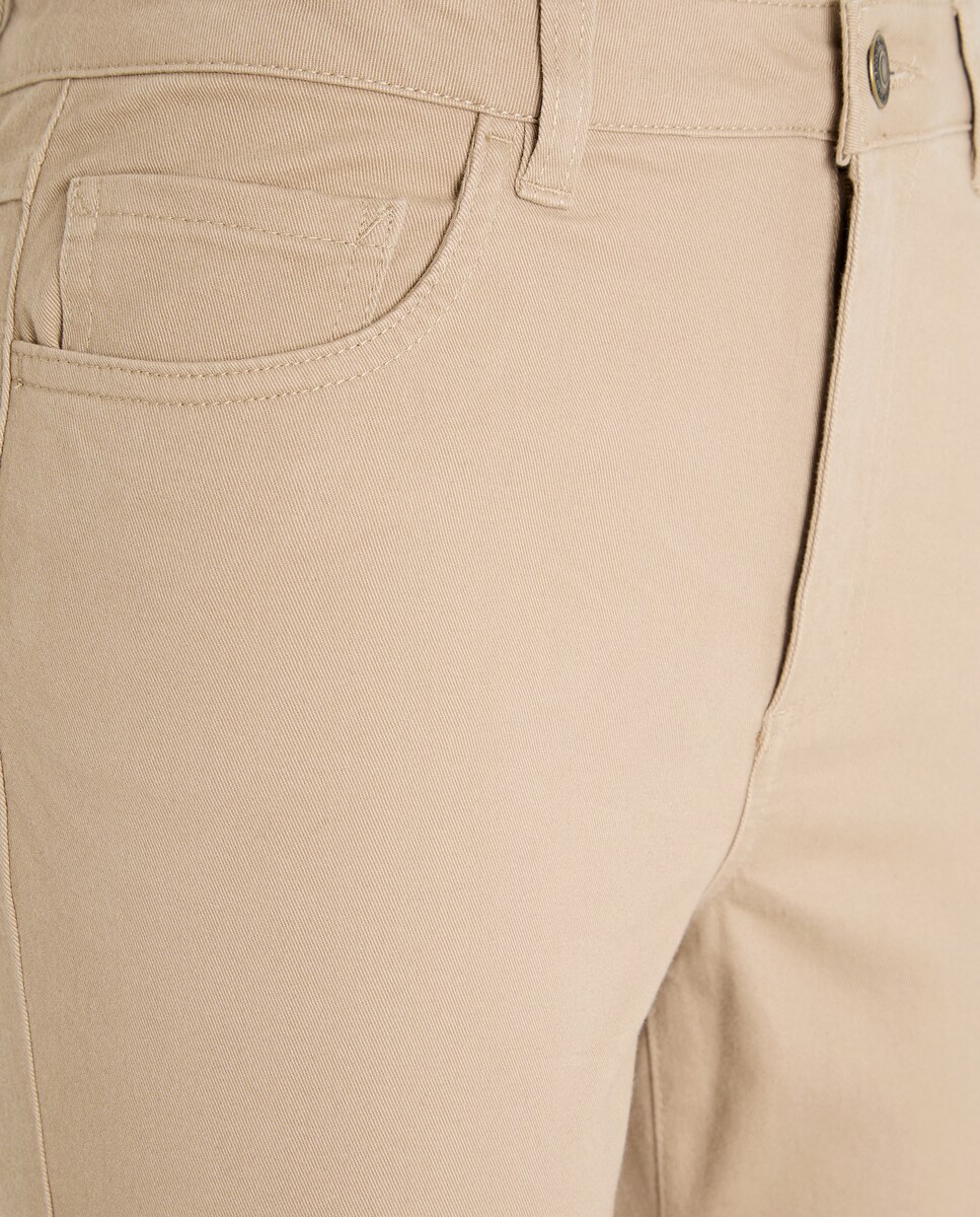 Calças Skinny Lisas Bege-5