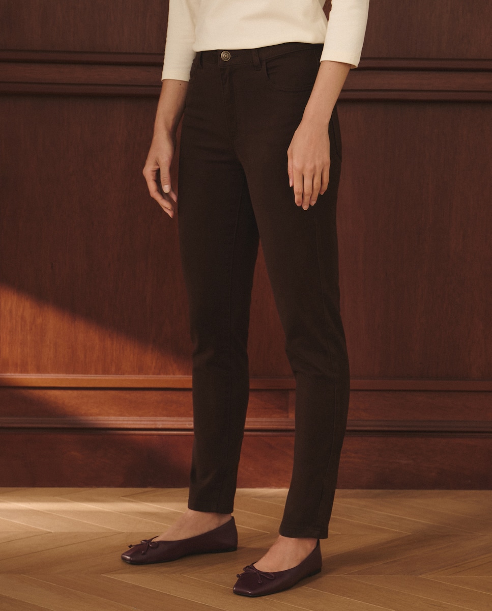 Calças Skinny Lisas Castanho-2