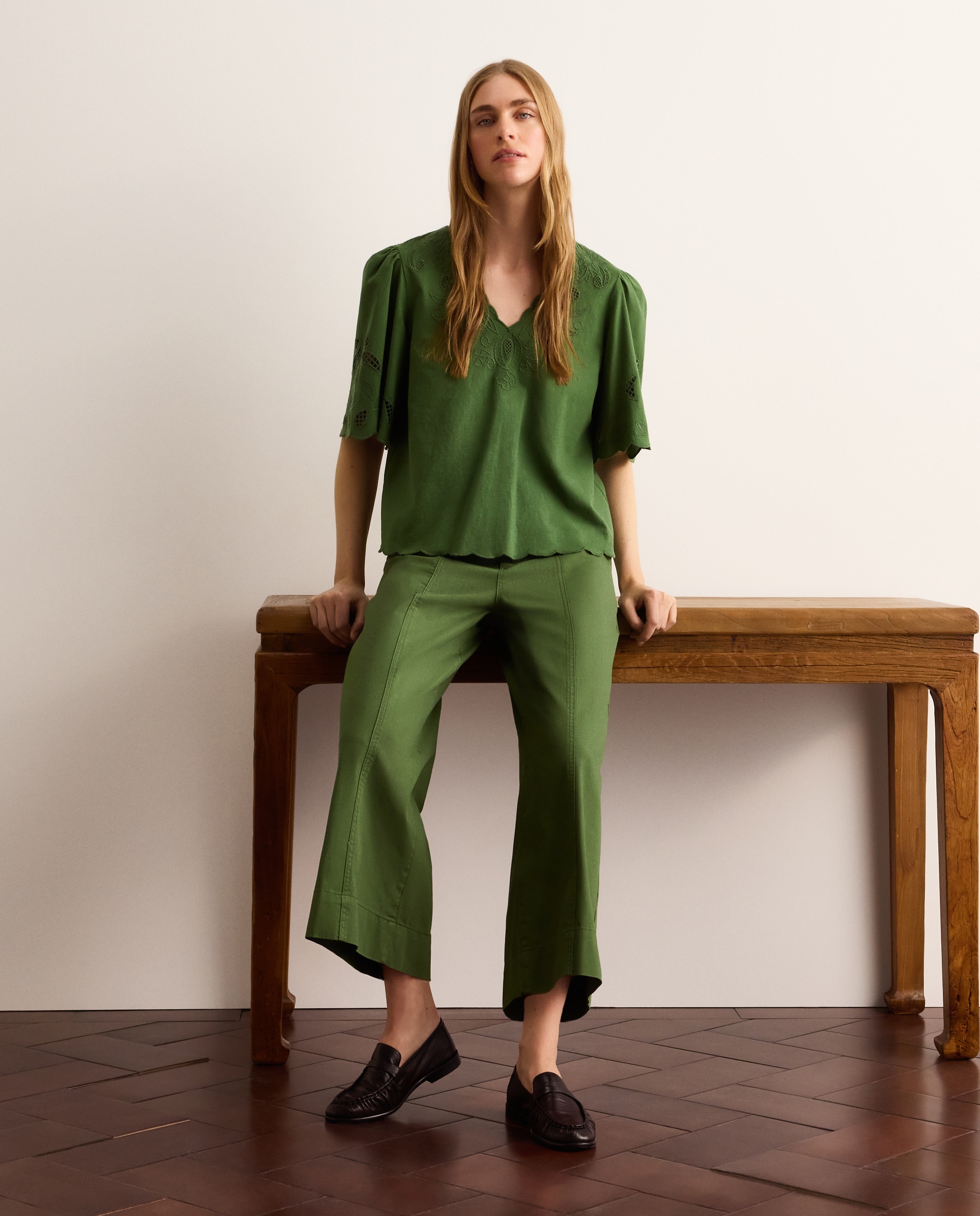 Pantalón cropped de mujer de algodón liso - Lloyd's - Verde Verde-1