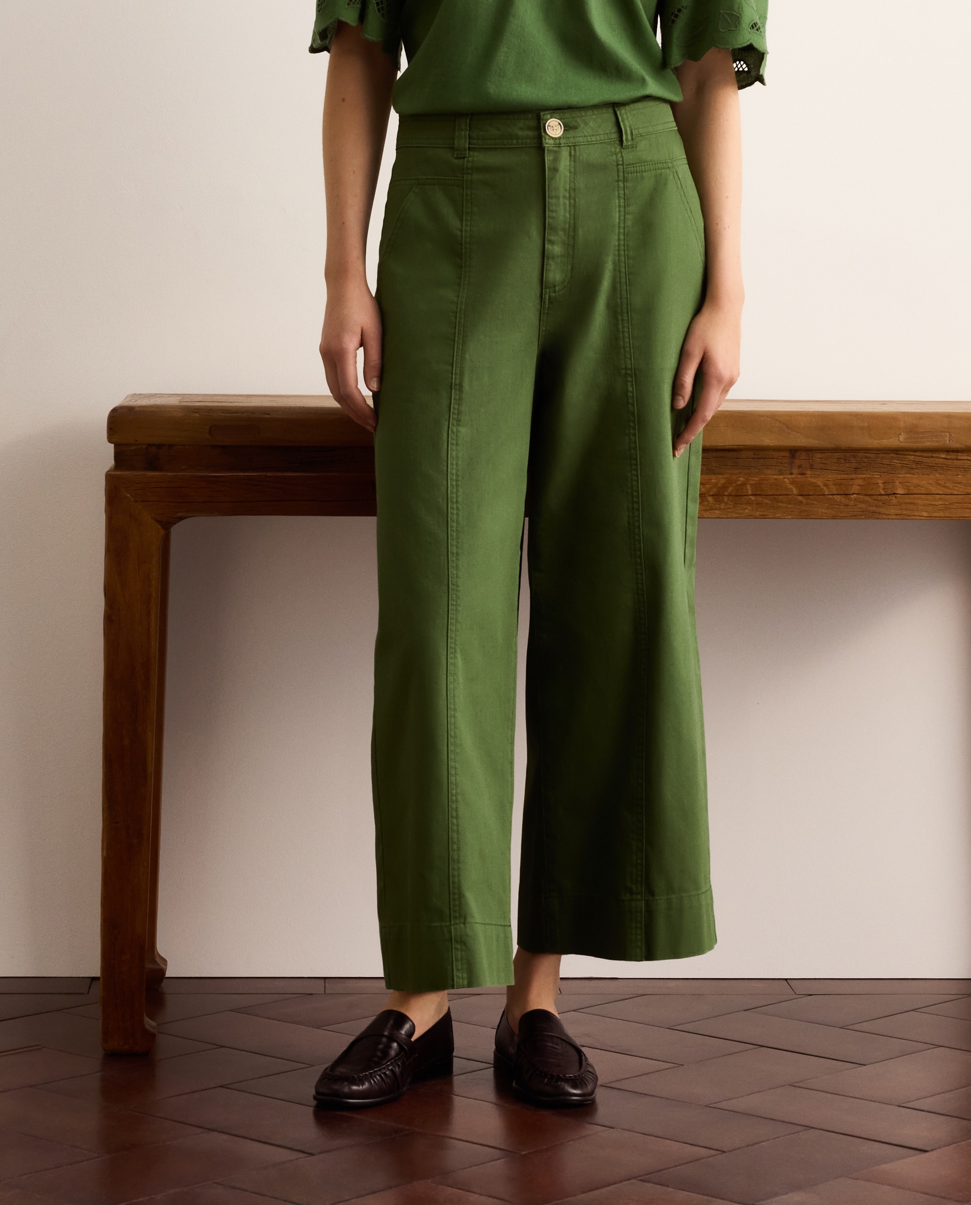 Pantalón cropped de mujer de algodón liso - Lloyd's - Verde Verde-2
