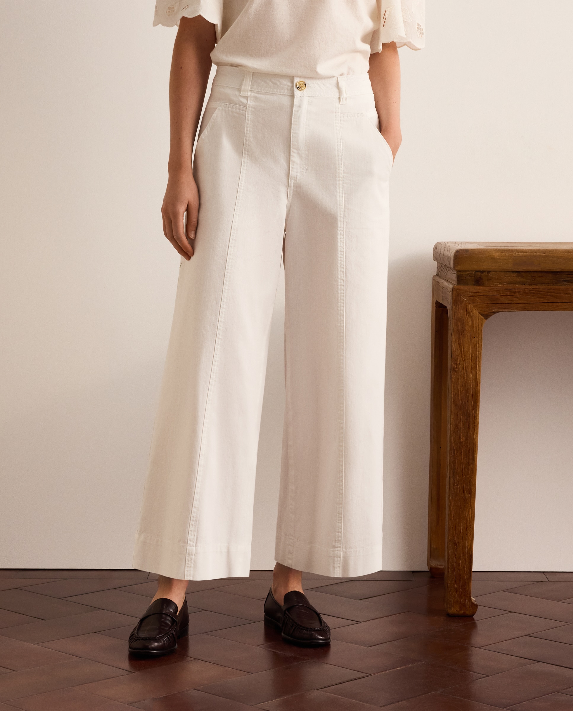 Pantalón cropped de mujer de algodón liso - Lloyd's - 120 Crudo 120 Crudo-2