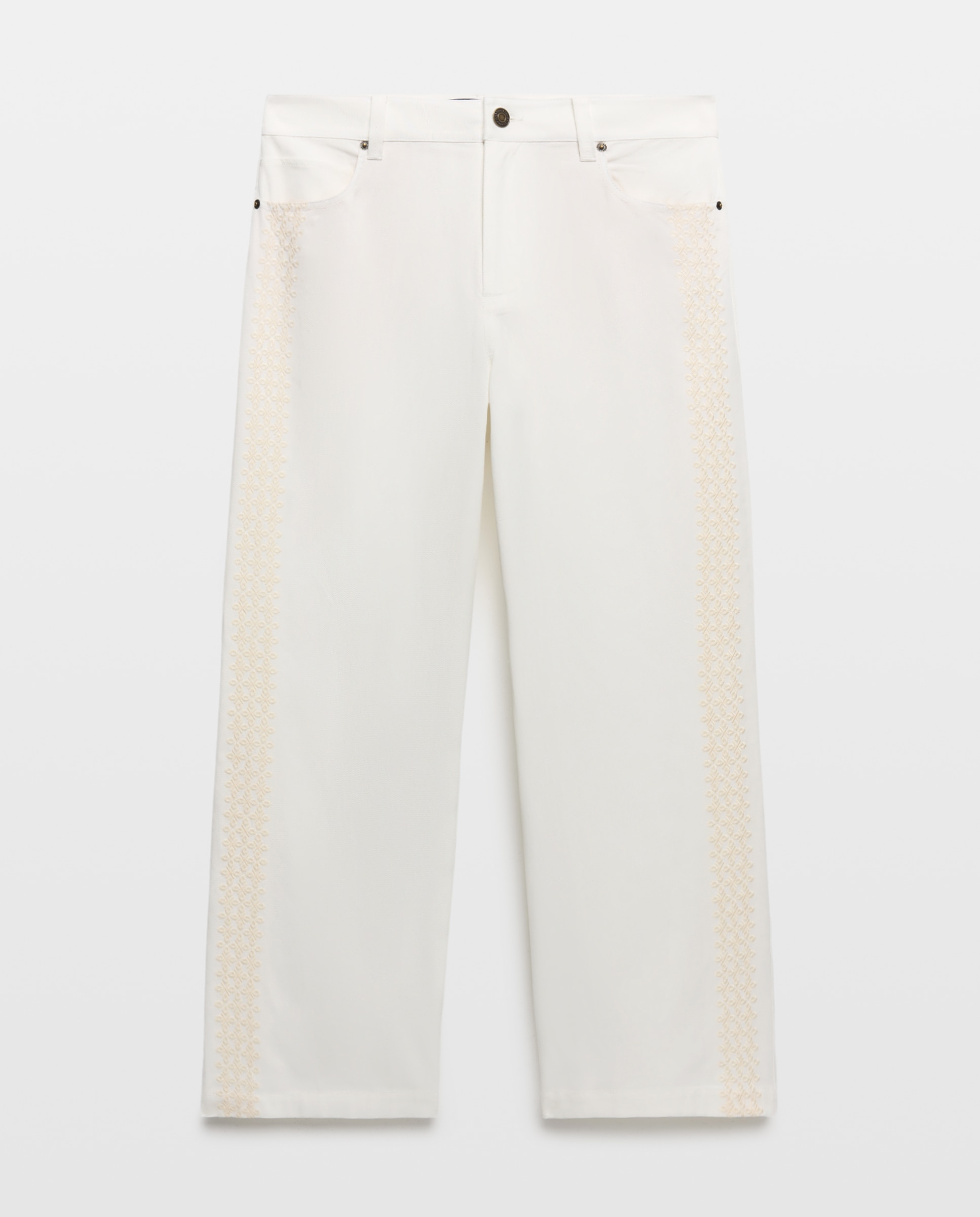 Lloyd's - Pantalón ancho de mujer con bordado lateral.