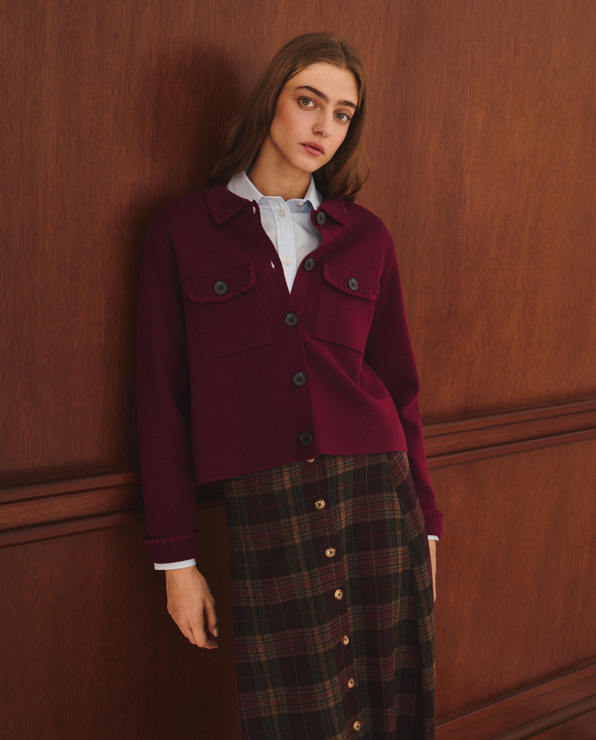 Cardigan de Lã Liso Bordeaux-1