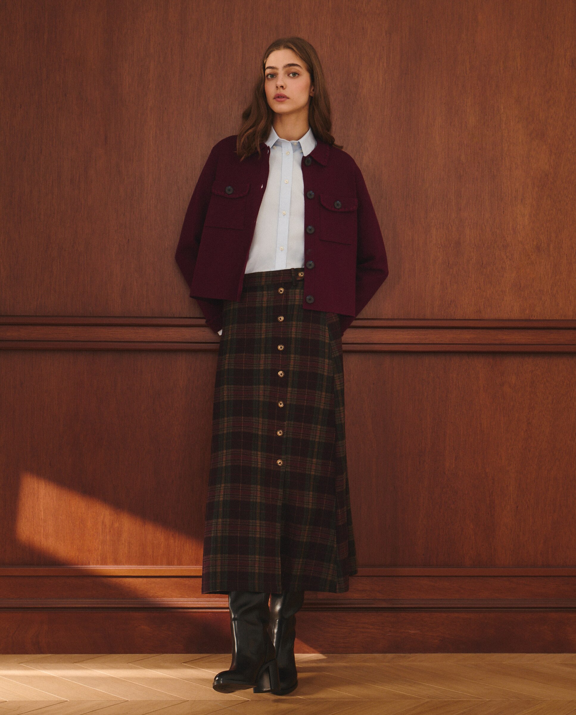 Cardigan de Lã Liso Bordeaux-2