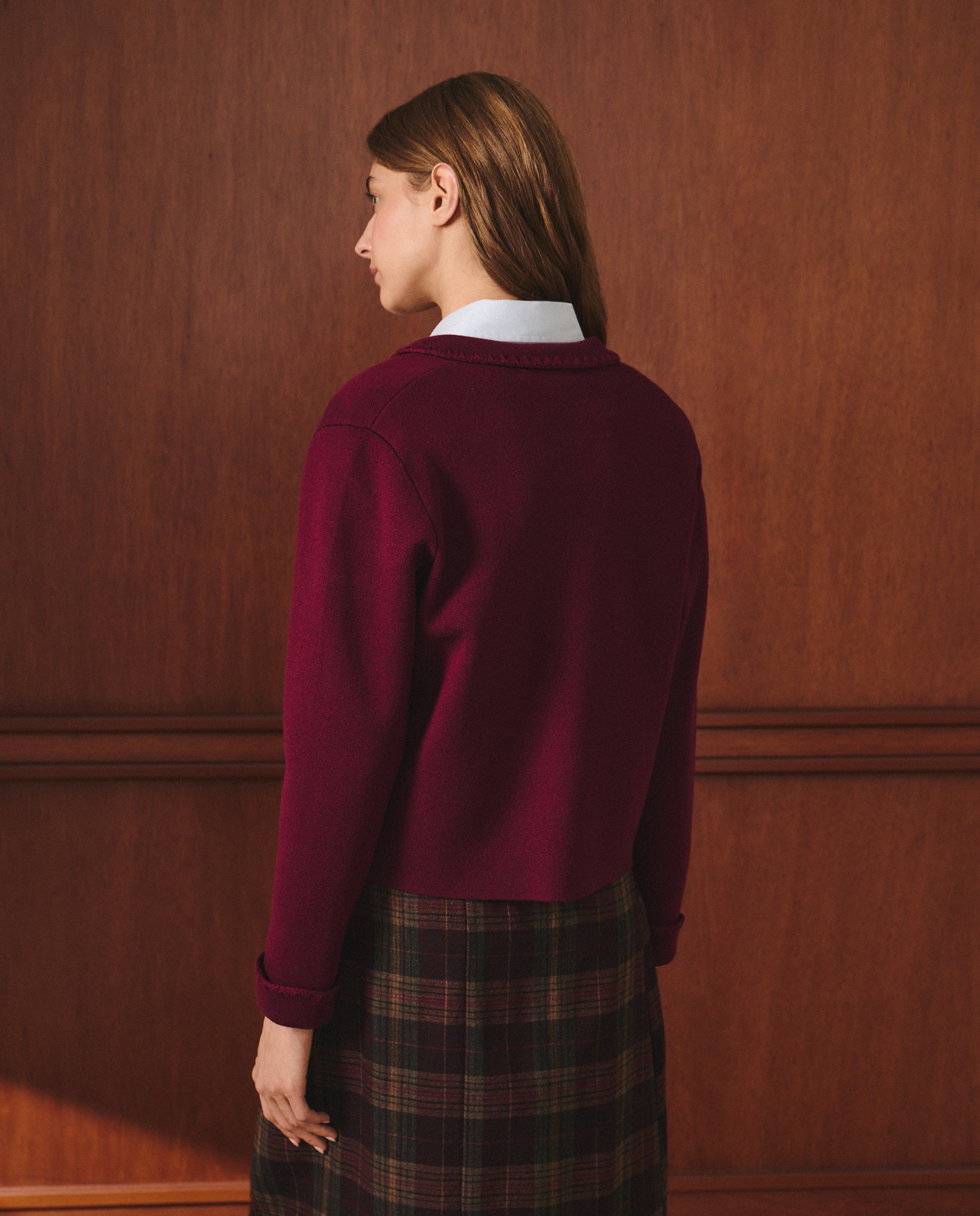 Cardigan de Lã Liso Bordeaux-3