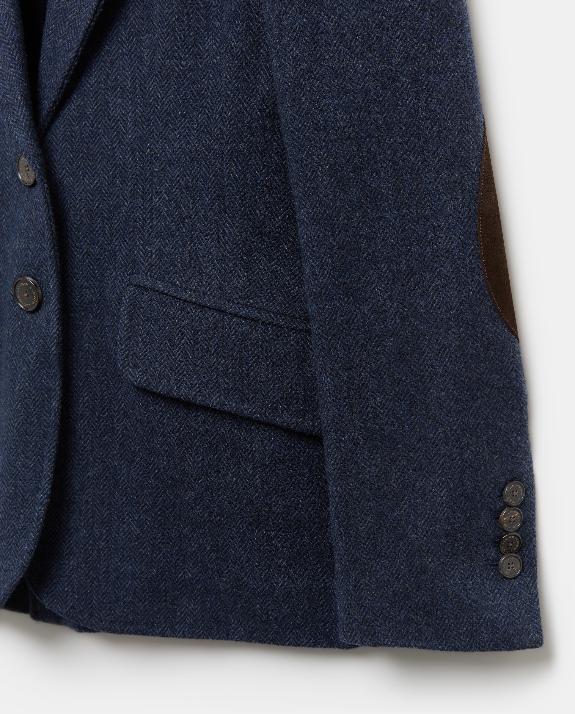Blazer de Lã com Padrão Espinha de Peixe e Cotoveleiras Azul-marinho-5