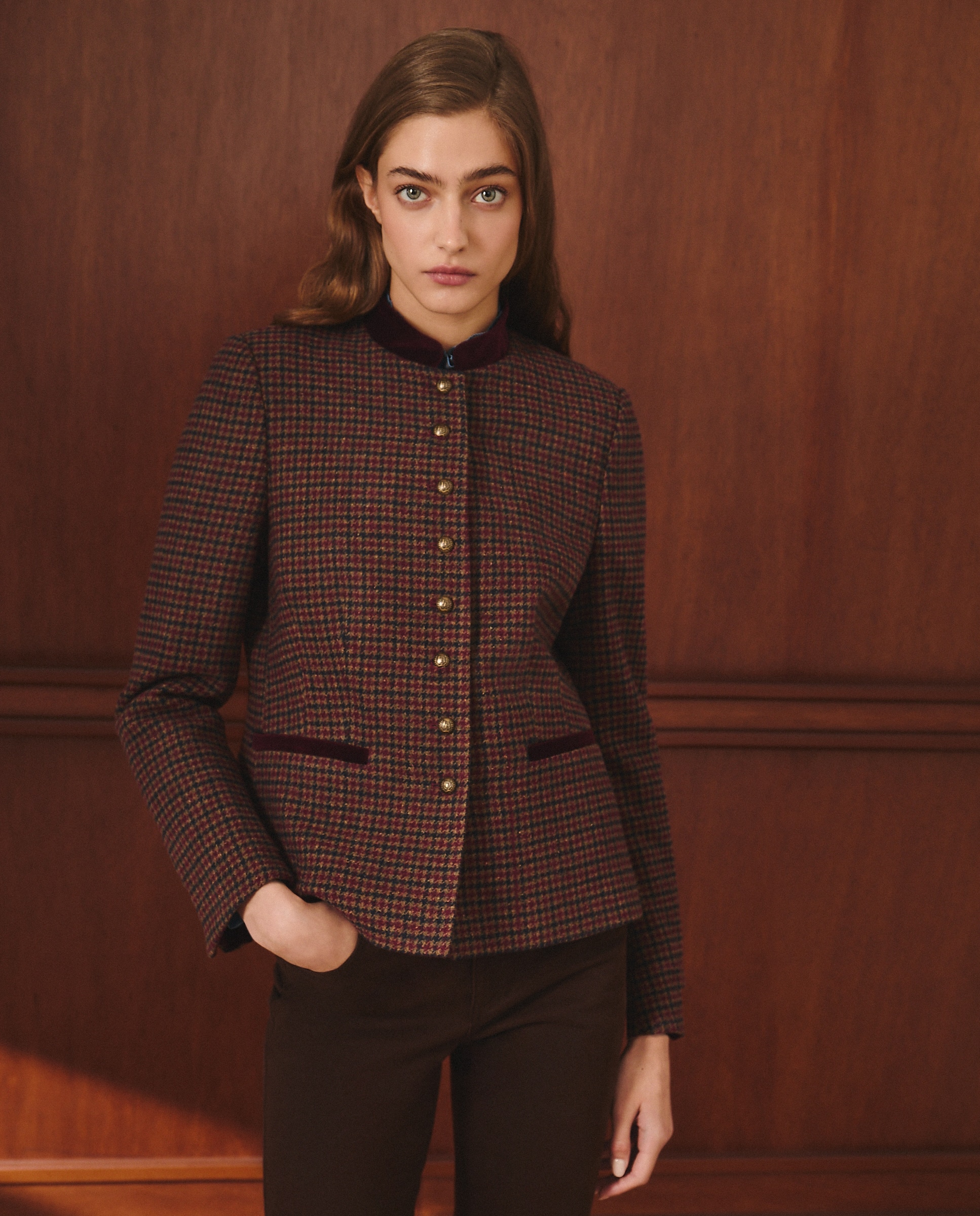 Casaco de Lã Liso Bordeaux-1