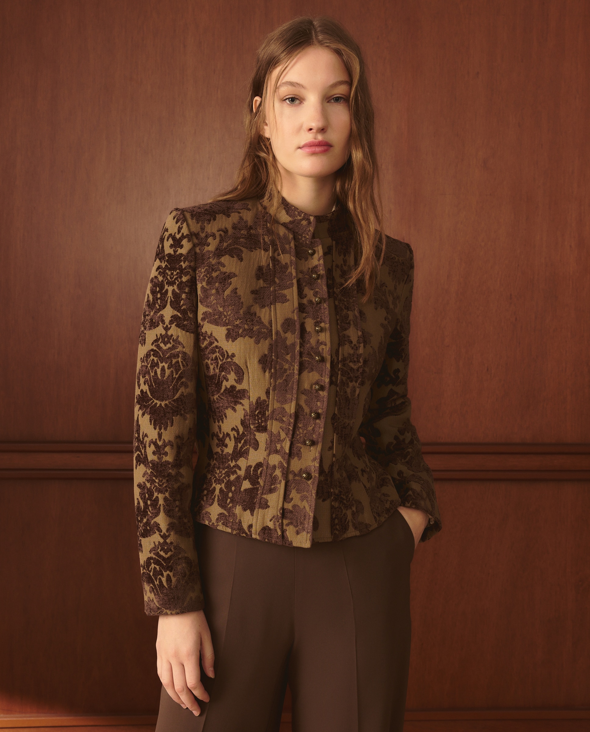 Casaco Curto de Jacquard de Natal Verde-1