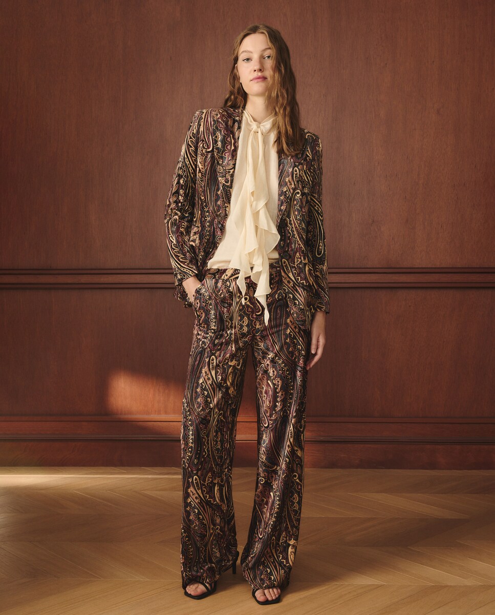 Blazer de Veludo Estampado Camel-2