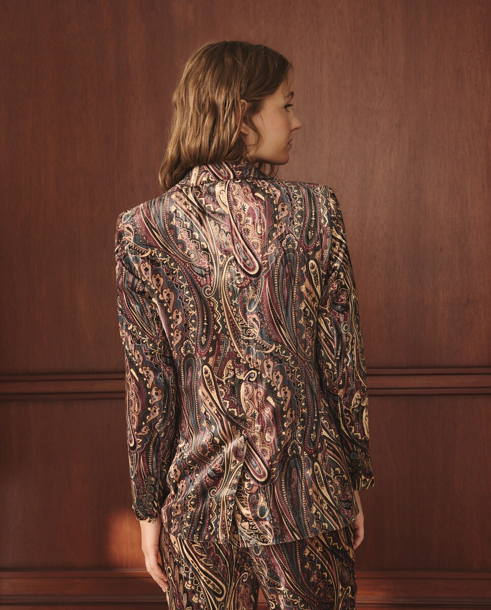 Blazer de Veludo Estampado Camel-3