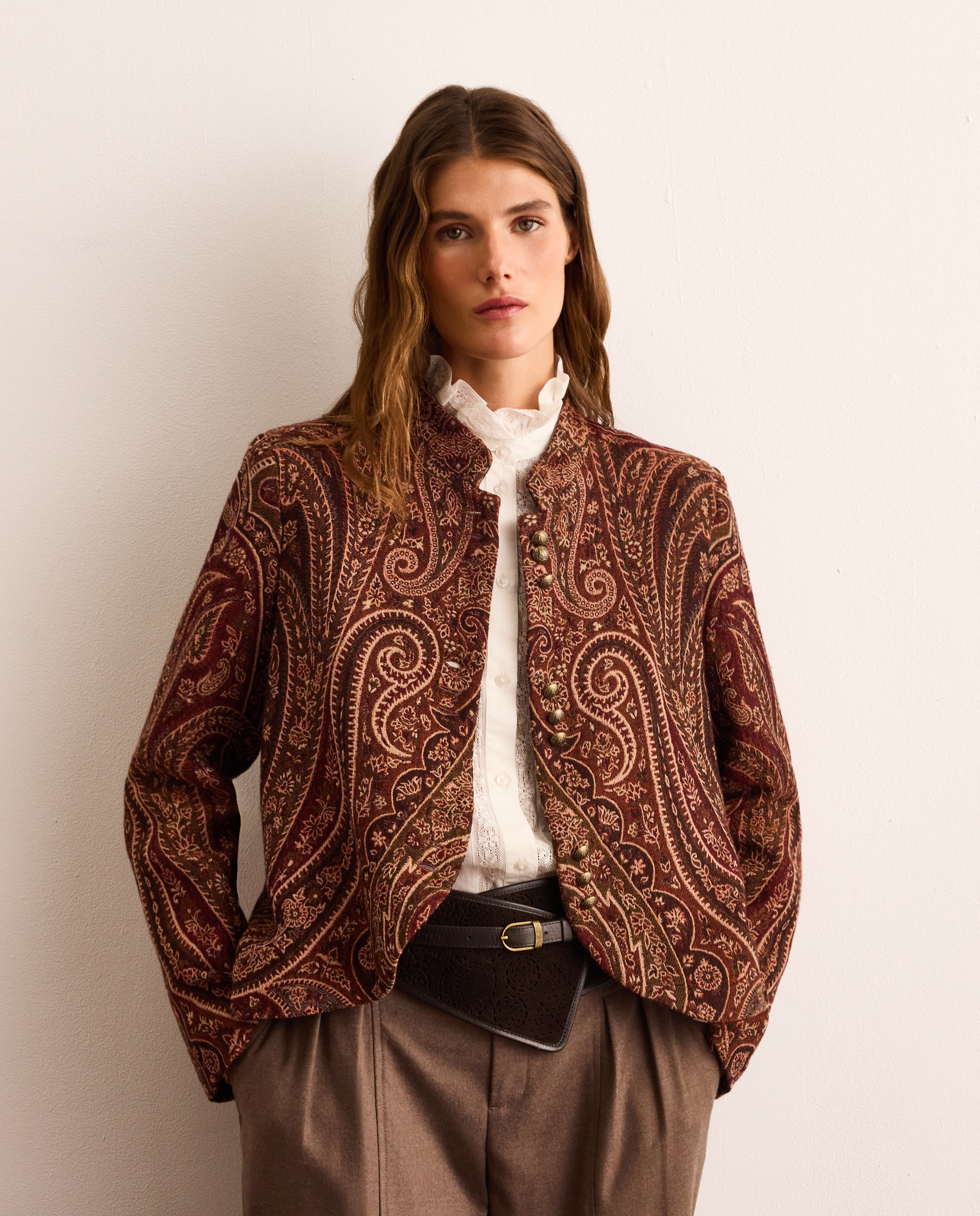 Imagen 0 de Chaqueta de mujer de manga corta jacquard 520 Kaki