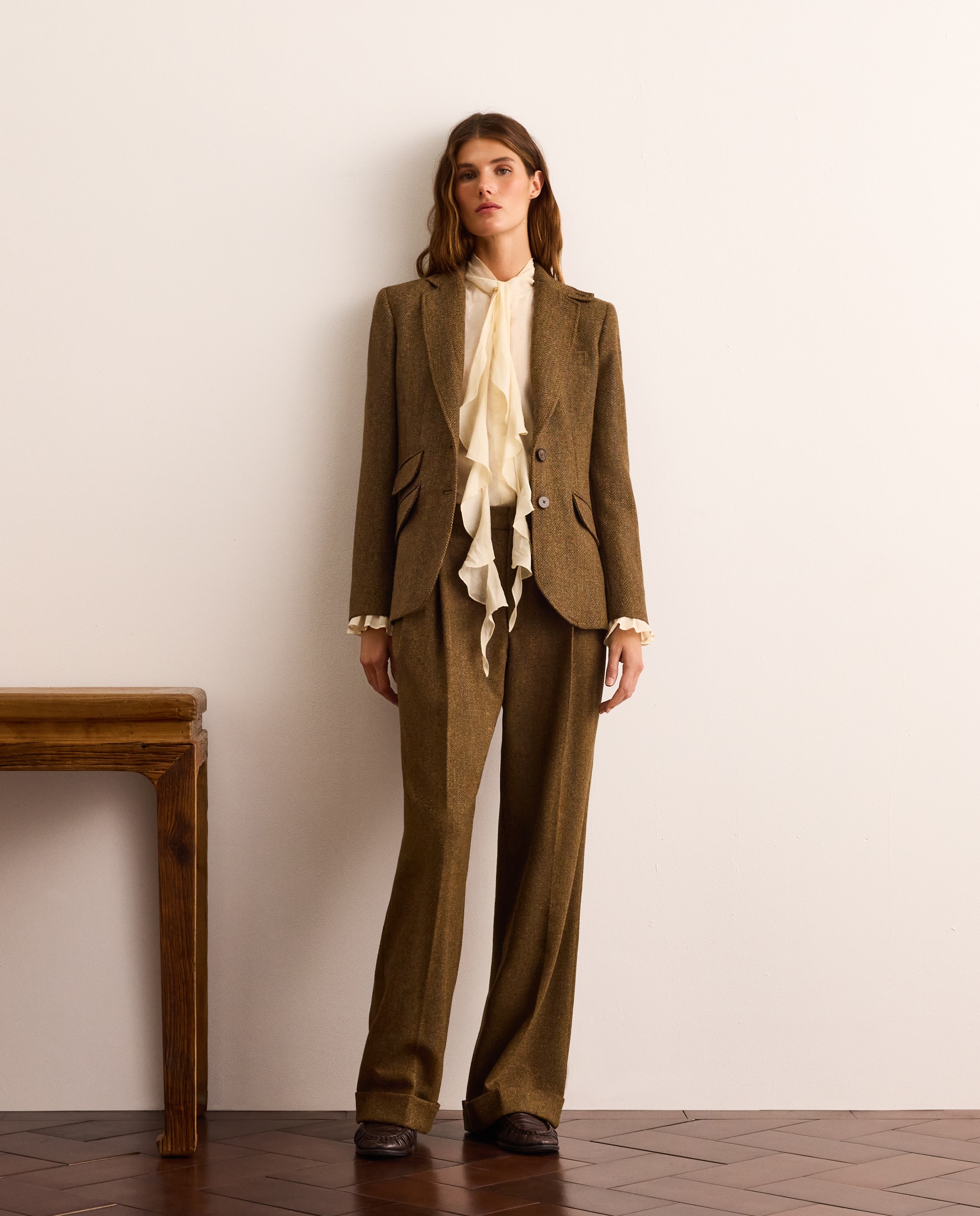 Imagen 0 de Blazer lana de mujer cuadros Tostado