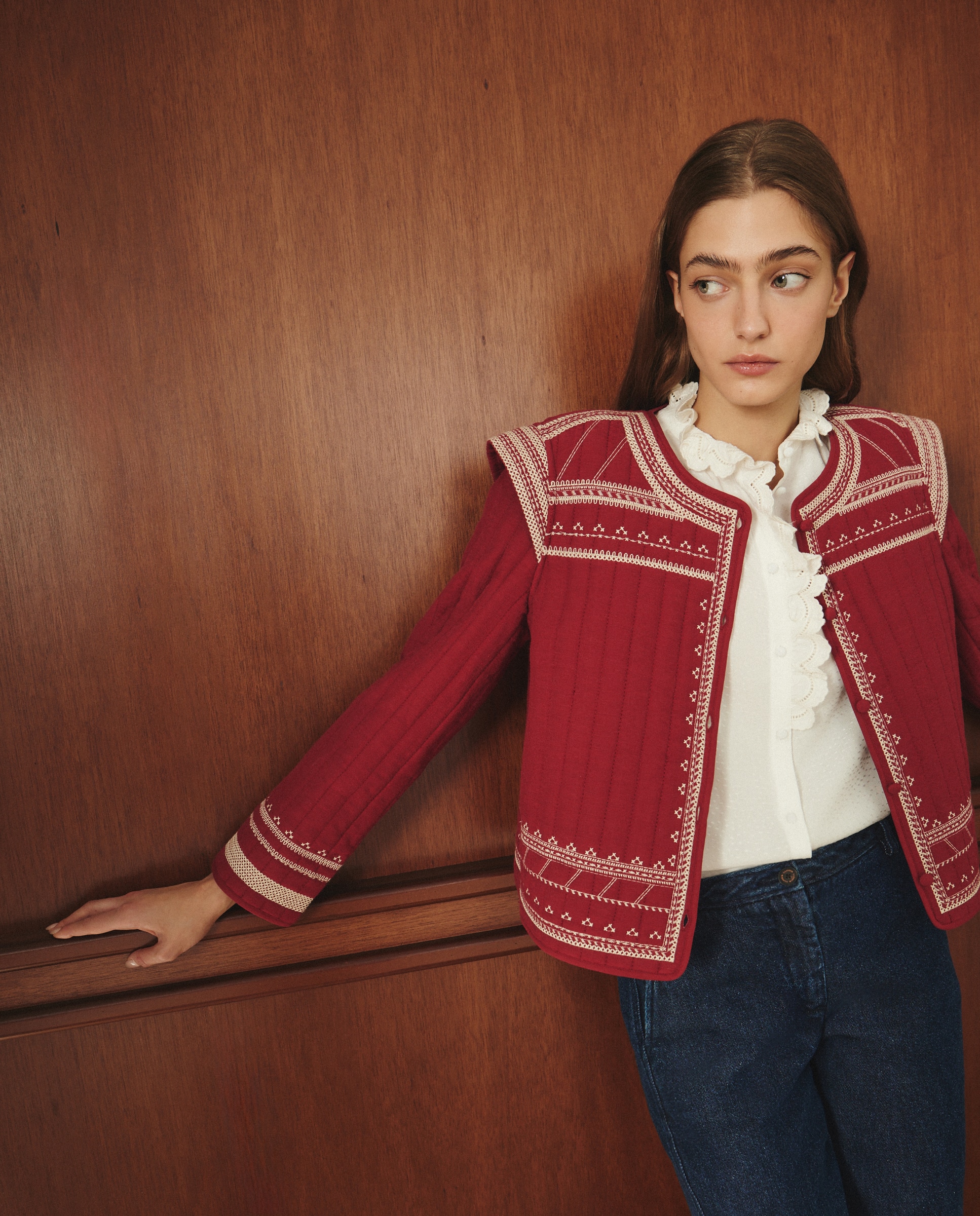 Casaco Curto Bordado 600 Vermelho-1