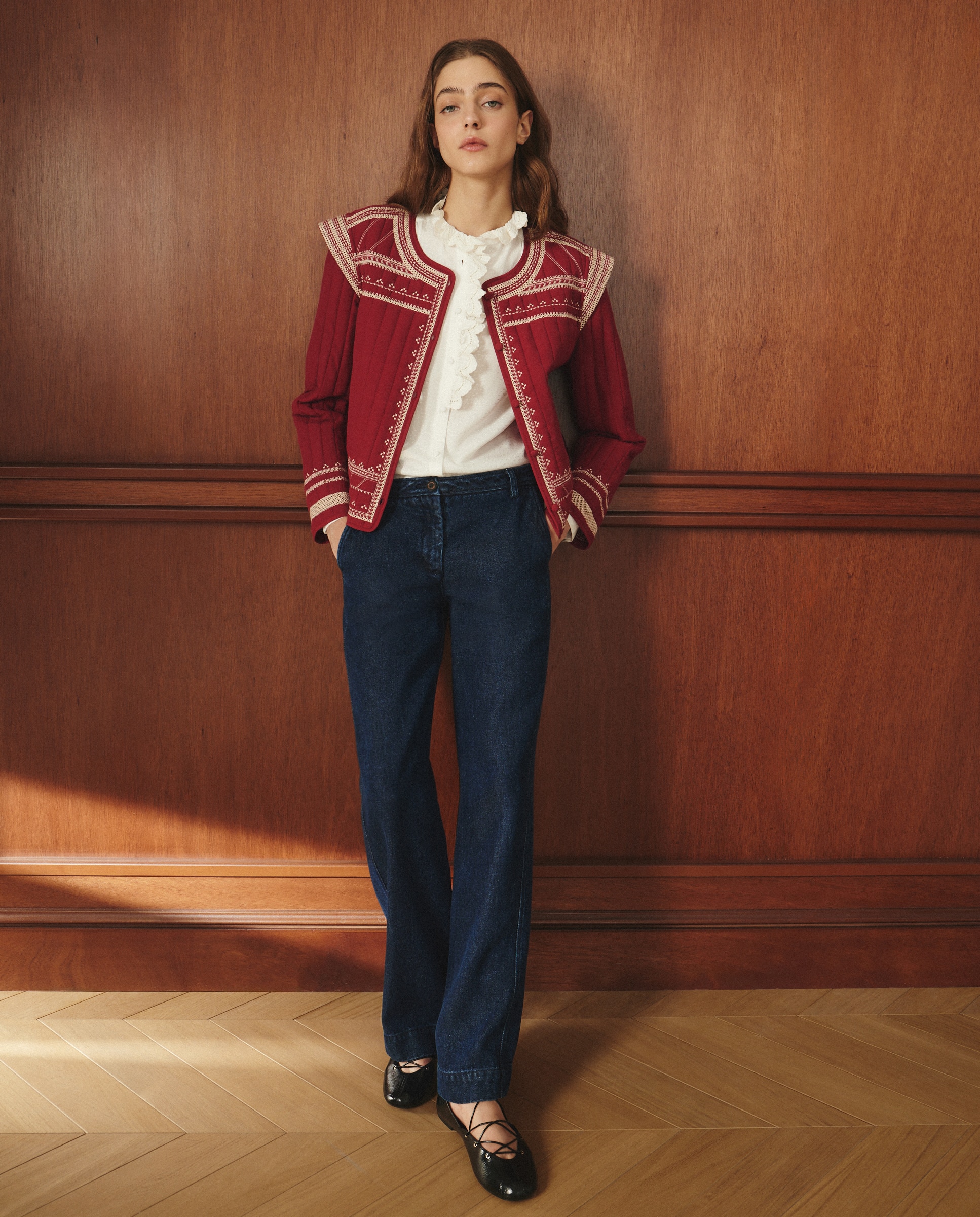 Casaco Curto Bordado 600 Vermelho-3